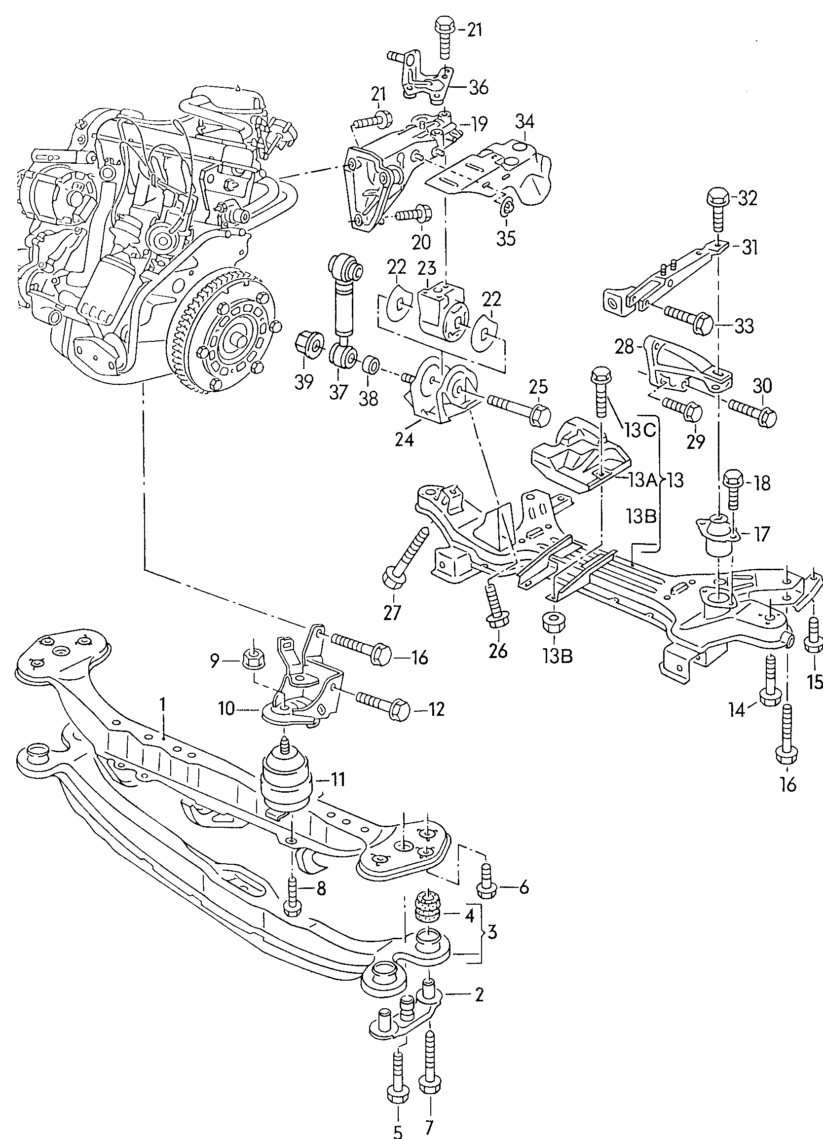 Volkswagen Golf/Var.-syn./Rall./Coun. (1986 - 1991) - Securing parts for engine