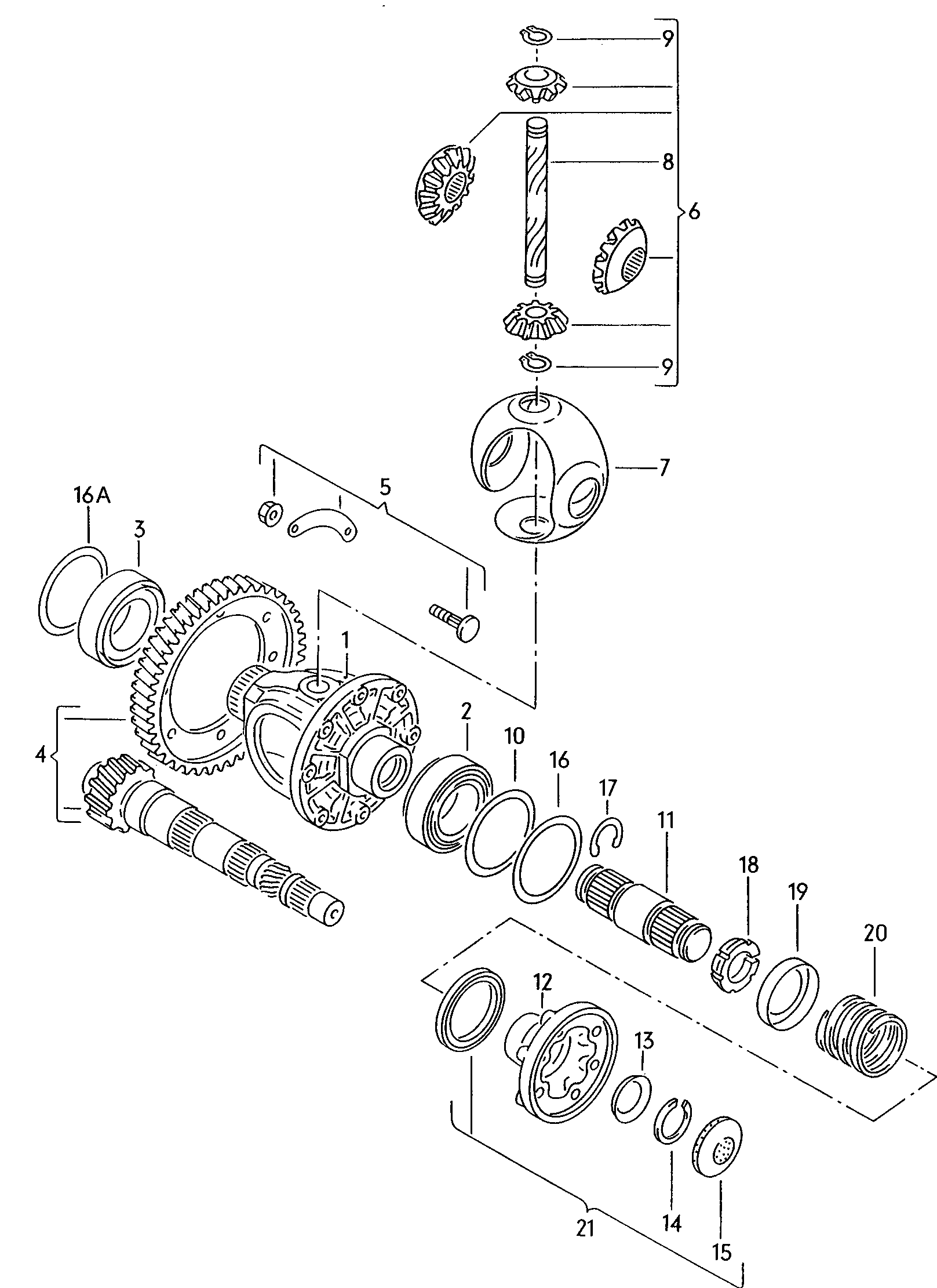 Volkswagen Golf/Var.-syn./Rall./Coun. (1986 - 1991) - Pinion gear set. for 5 speed manual transmiss.. Differential