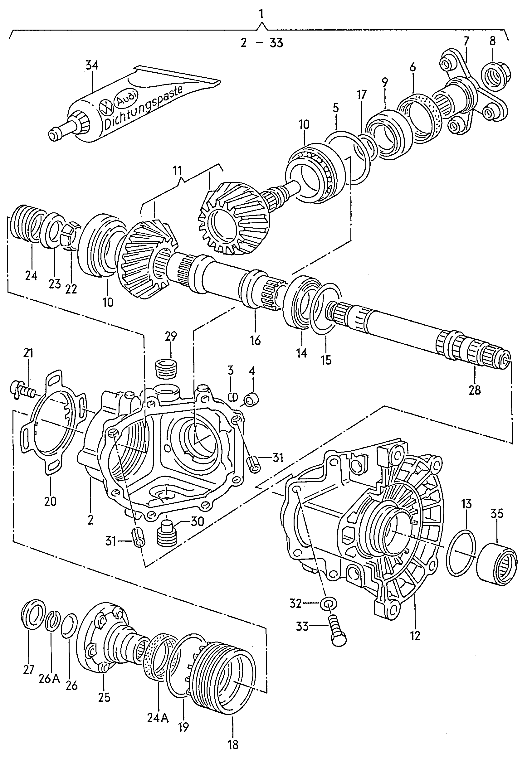 Volkswagen Golf/Var.-syn./Rall./Coun. (1986 - 1991) - Pinion gear set. for 5 speed manual transmiss.. Differential