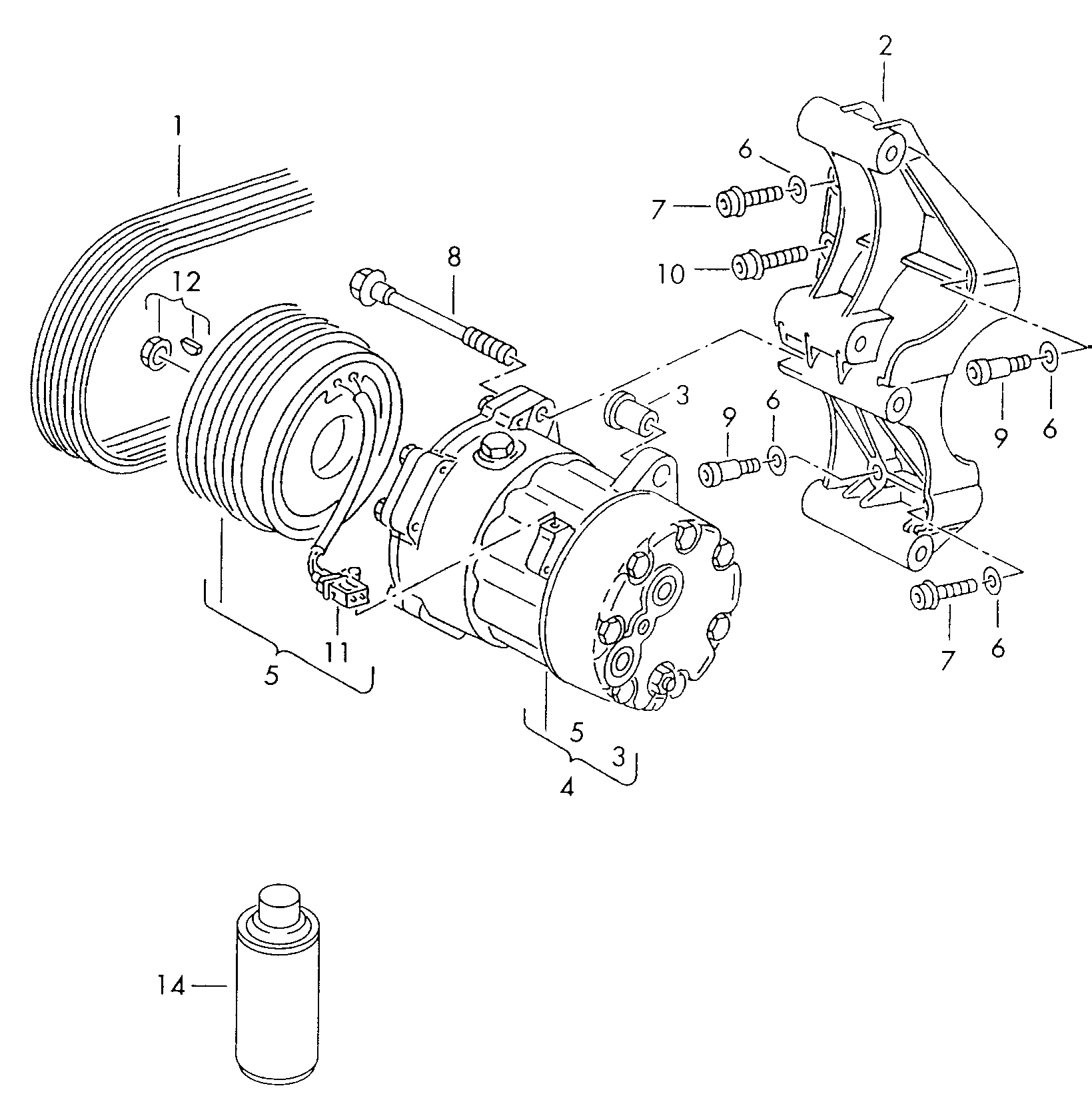 Volkswagen Golf (1992 - 1994) - A/C compressor. connecting and mounting parts for compressor. for refrigerant:
