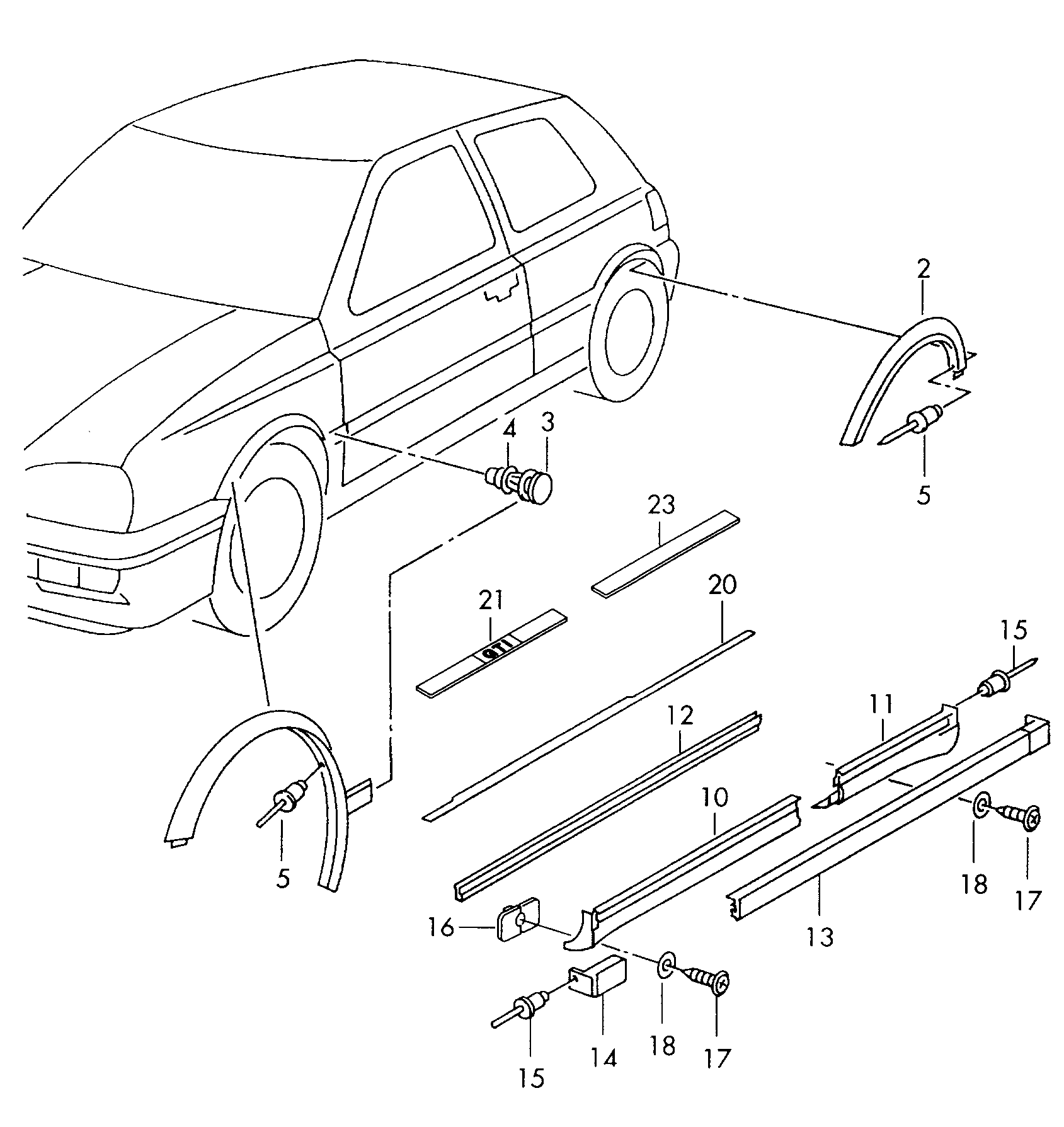 Volkswagen Golf (1997 - 1998) - Molding - roof. Protective strips
