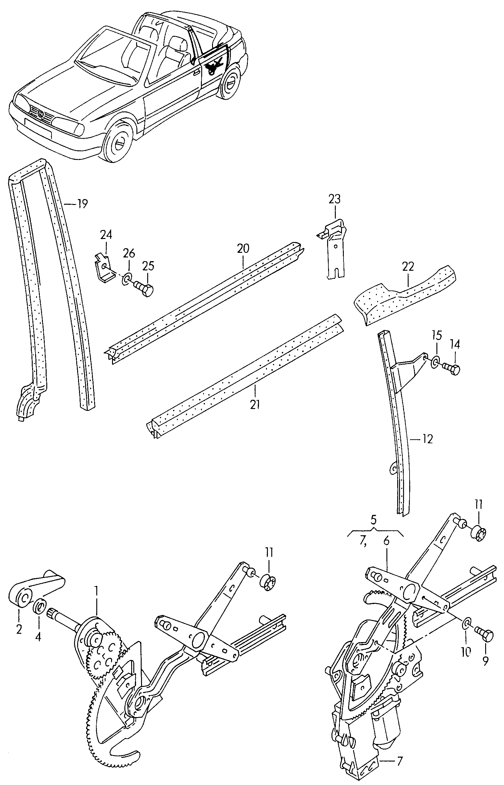 Volkswagen Golf Cabriolet (1994 - 1998) - Window regulator
