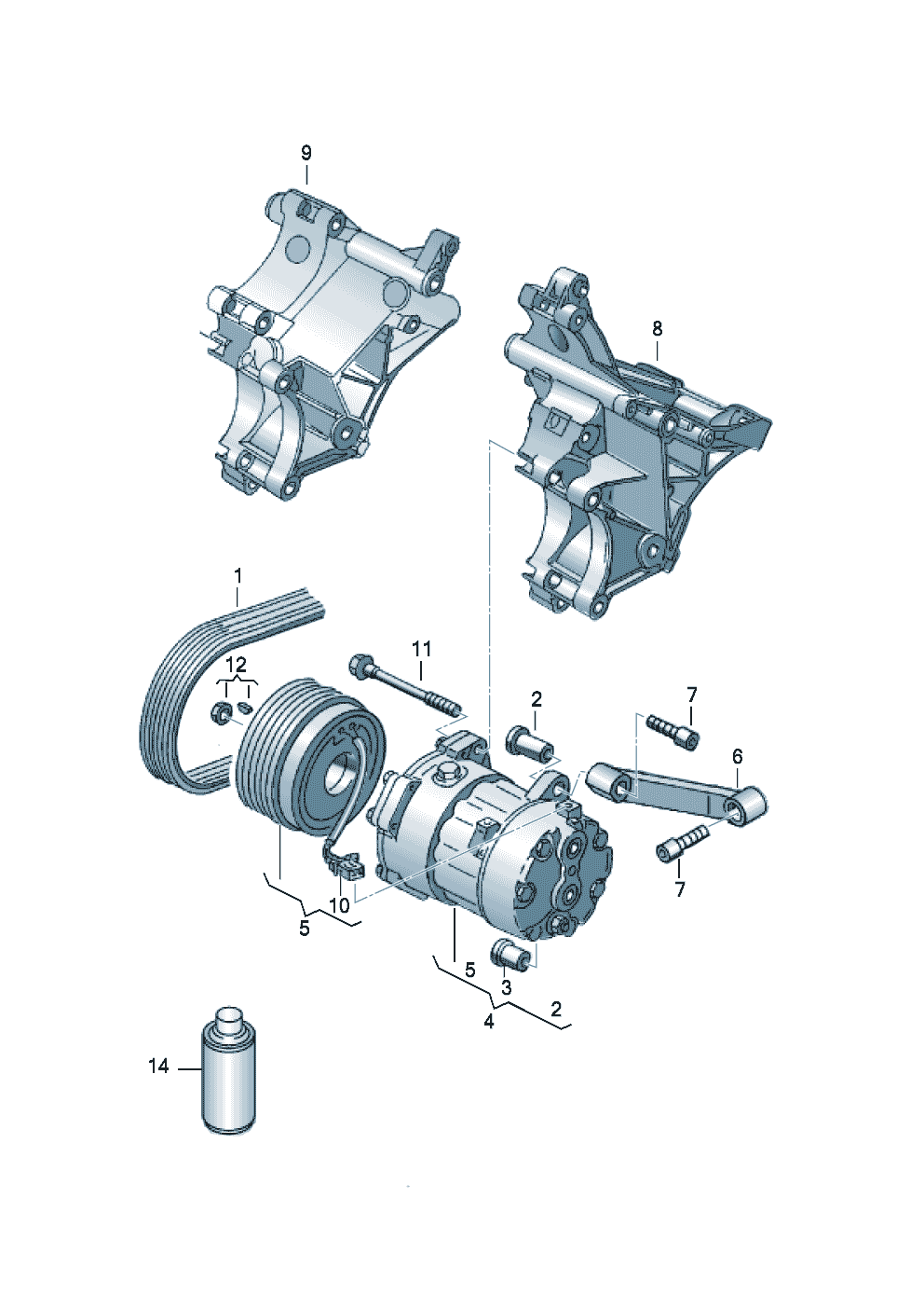Volkswagen Golf (1992 - 1994) - A/C compressor. connecting and mounting parts for compressor. for refrigerant: