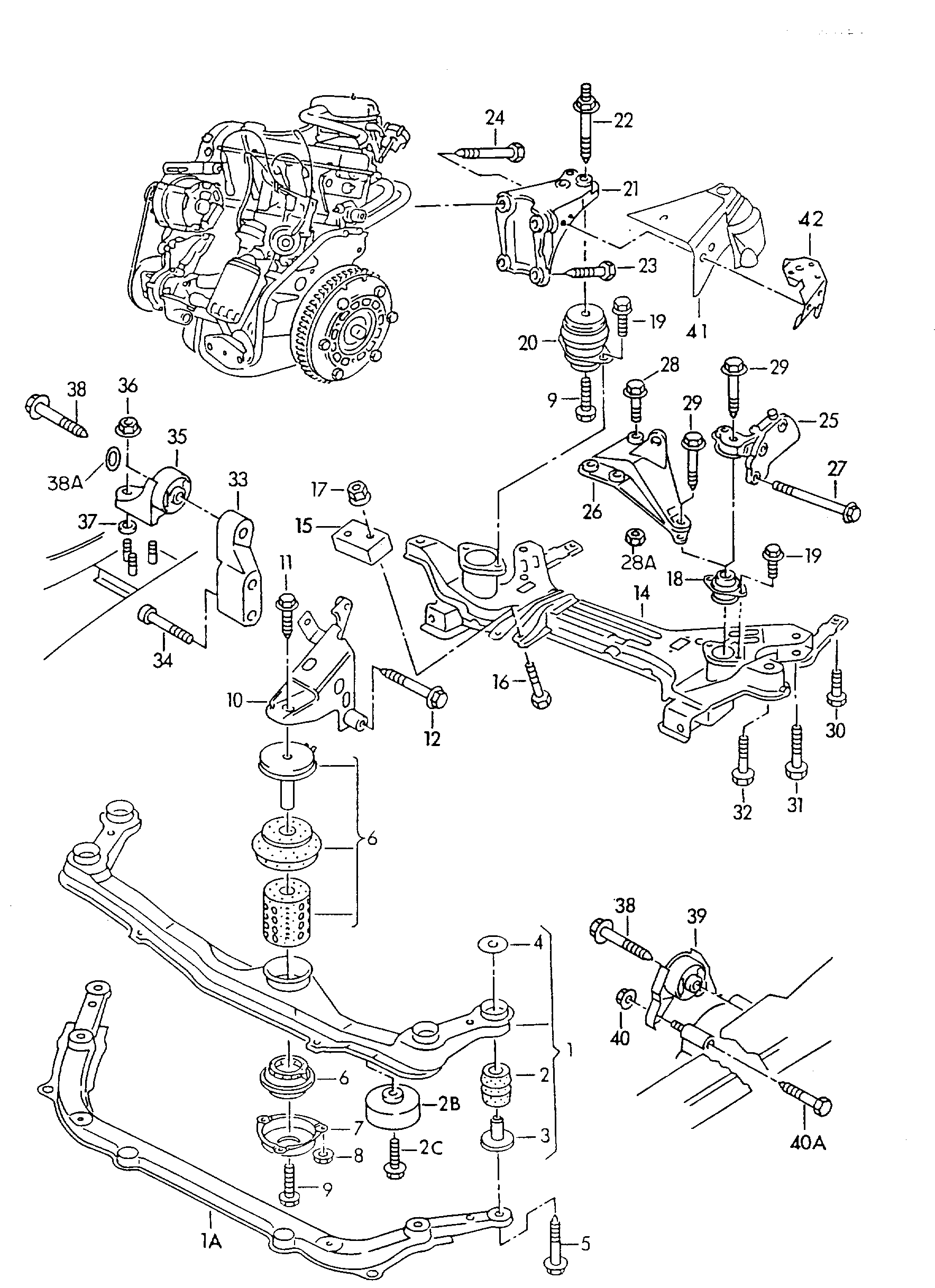 Volkswagen Golf (1993 - 1996) - Securing parts for engine