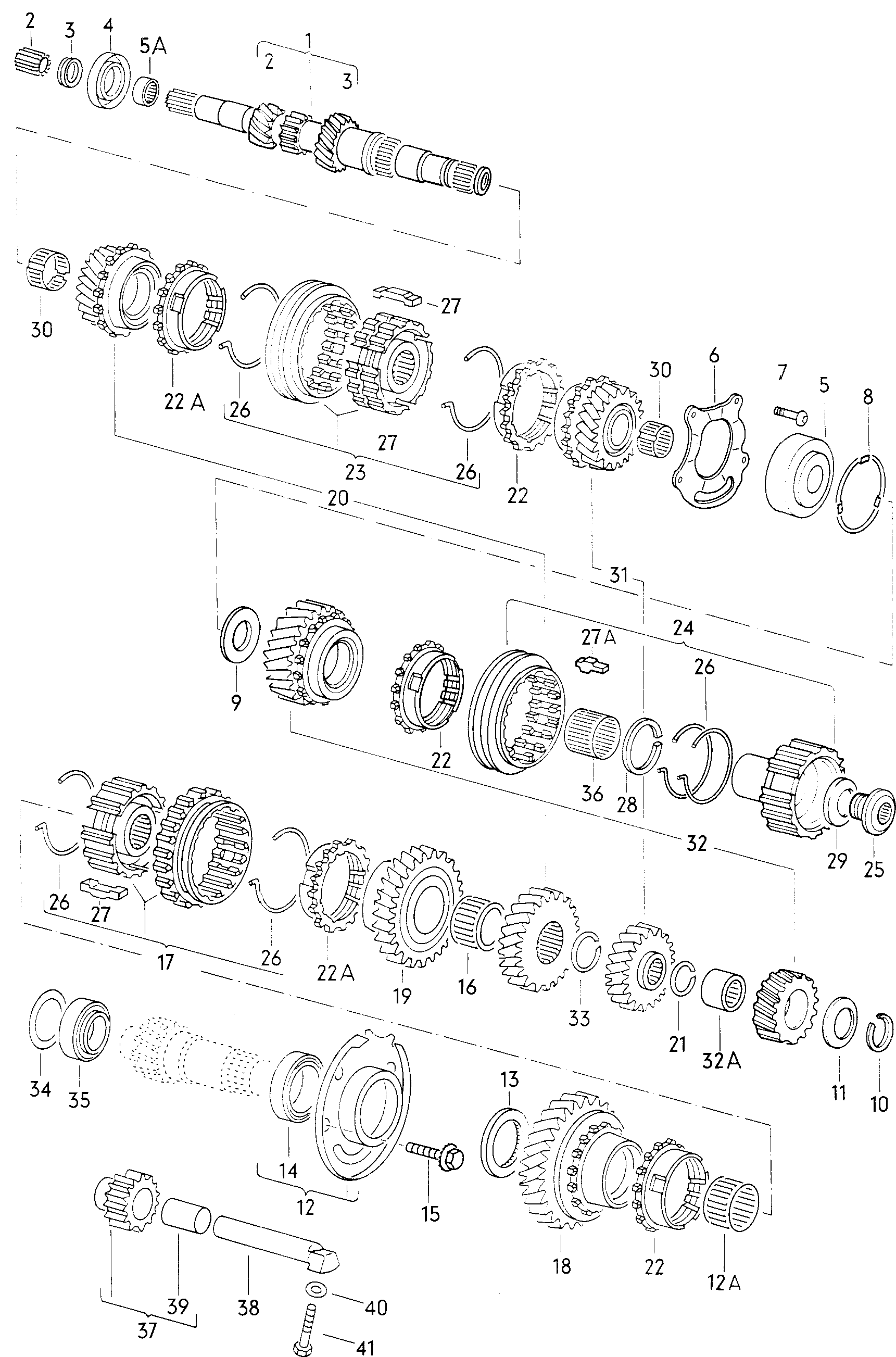Volkswagen Golf (1981) - 4-speed manual transmission. gears and shafts