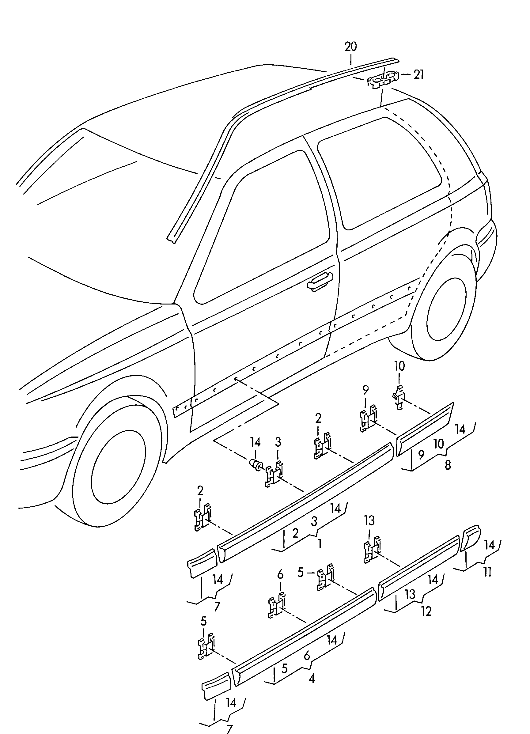 Volkswagen Golf (1997 - 1998) - Molding - roof. Protective strips
