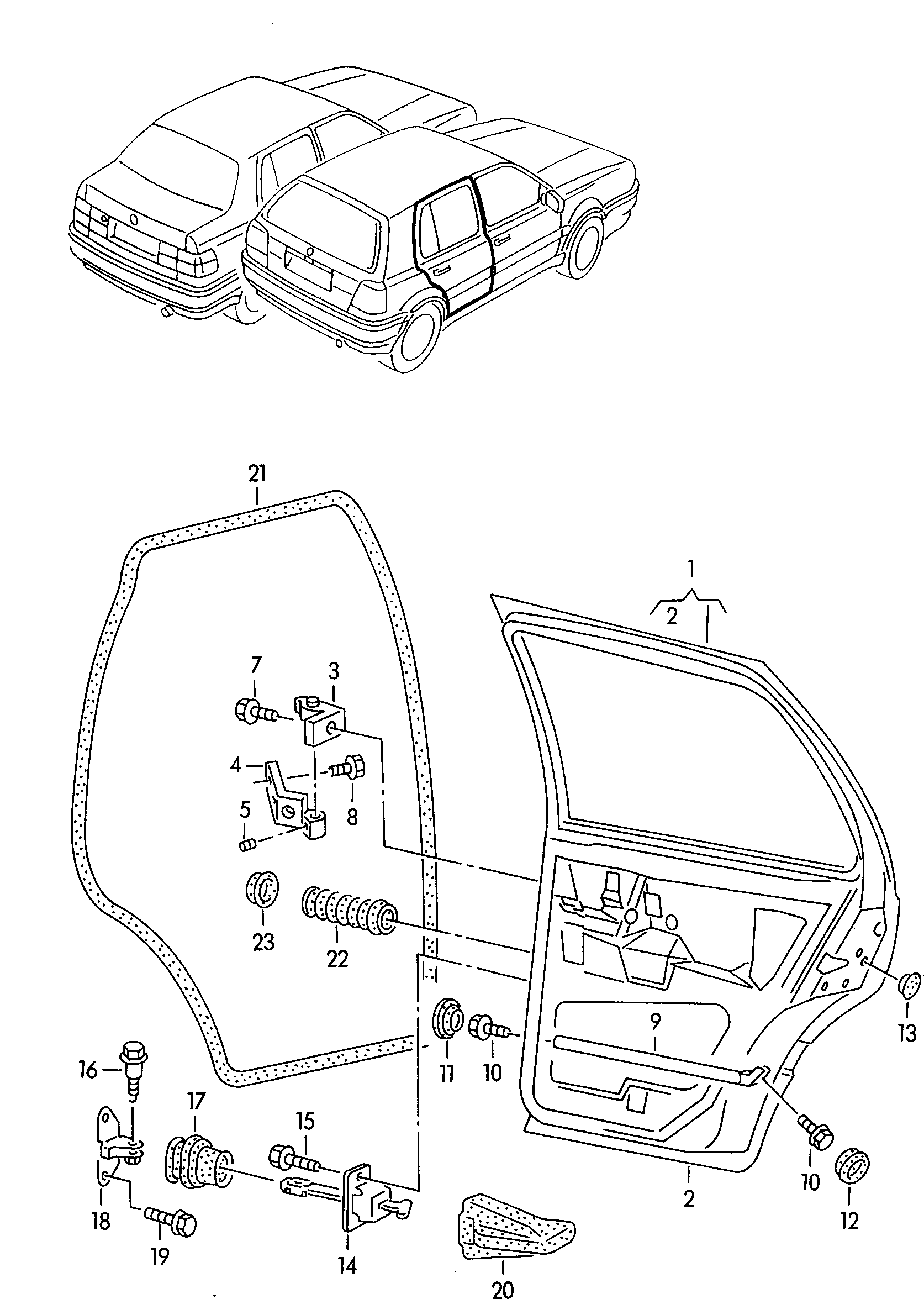 Volkswagen Golf (1997 - 1998) - Door hinge. doors. Door catch. Door seal