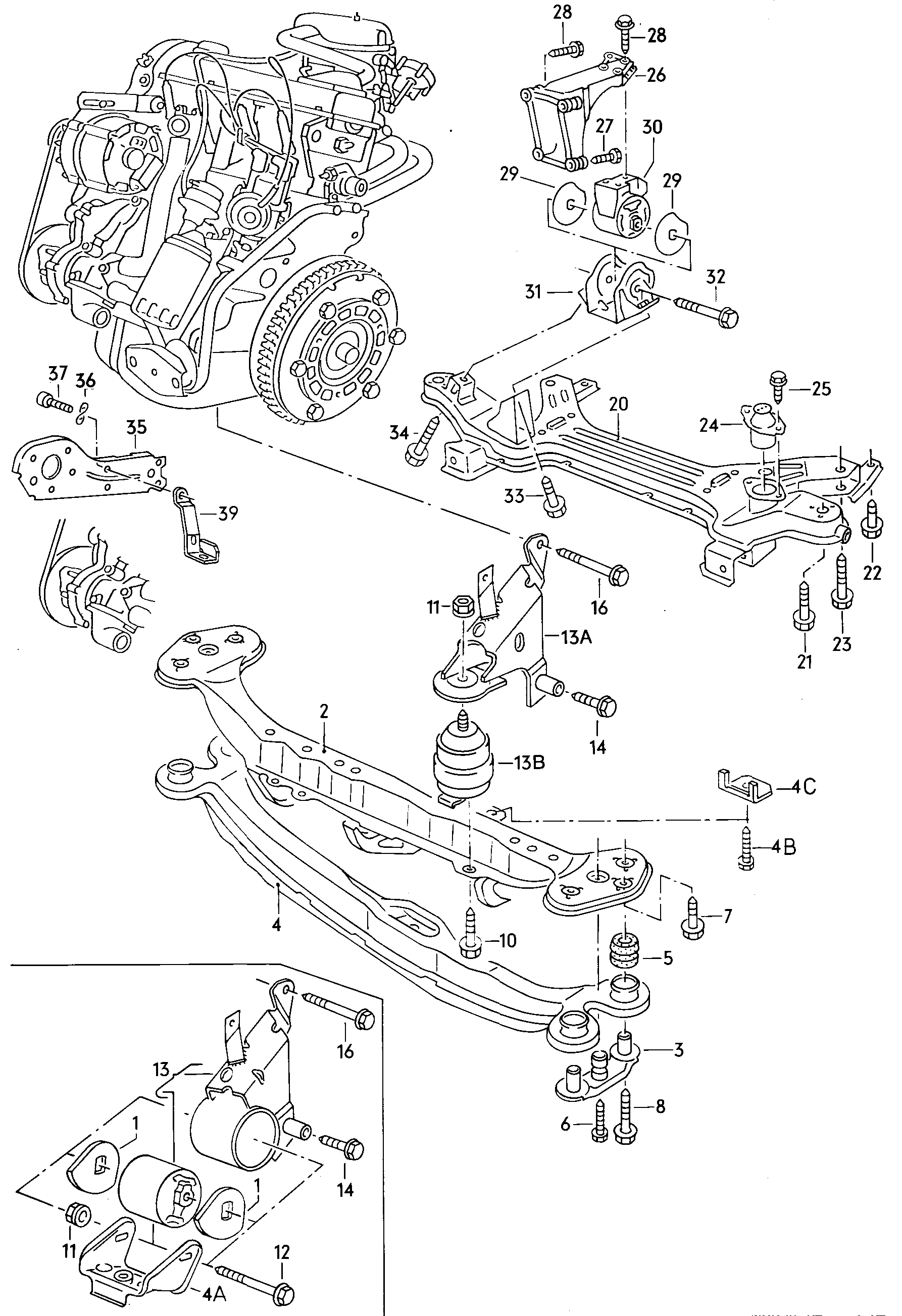 Securing parts for engine