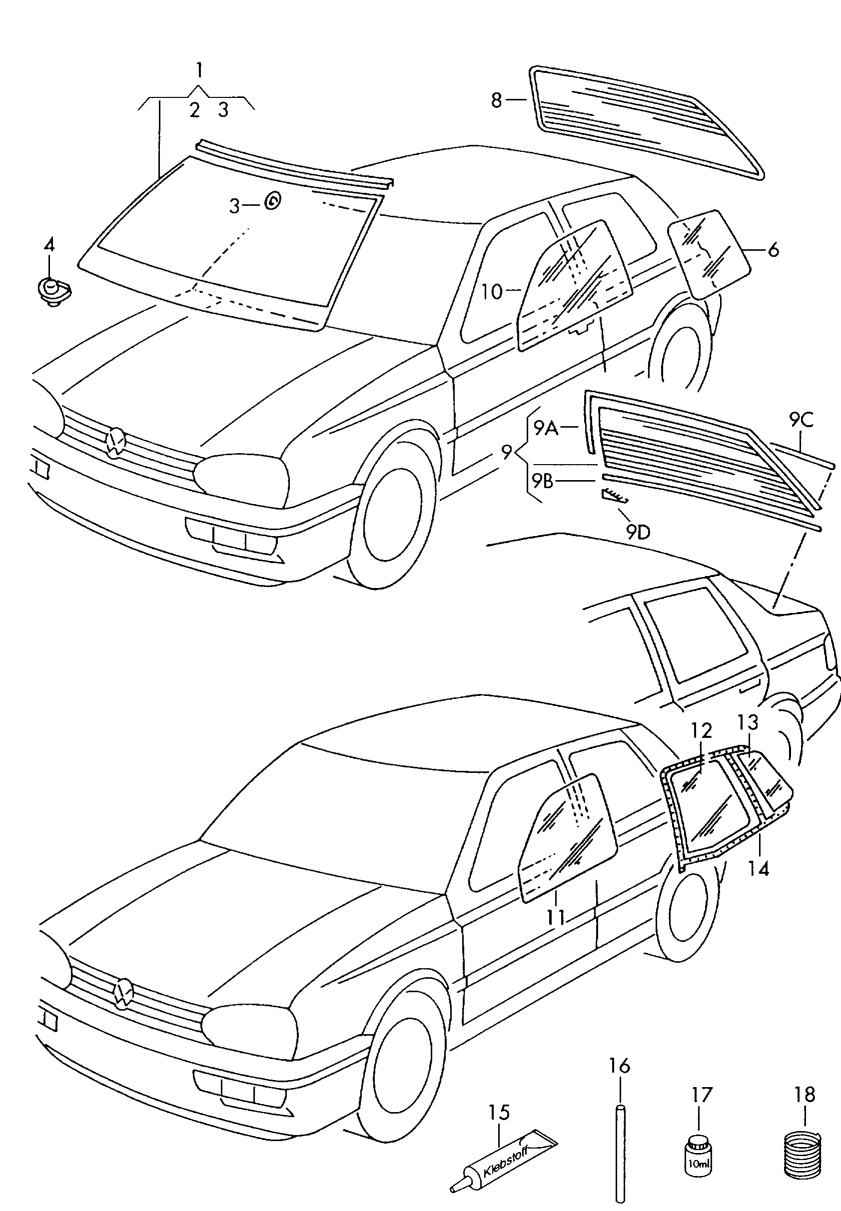 Volkswagen Golf (1997 - 1998) - Window glasses, seals