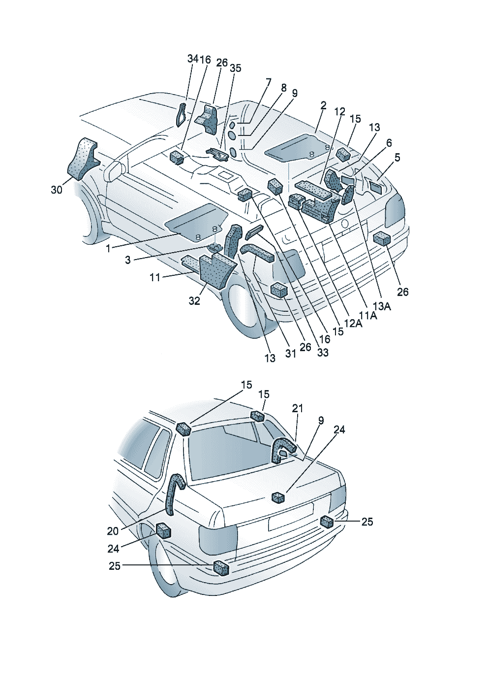 Volkswagen Golf (1997 - 1998) - Cover. Noise insulation. Control unit