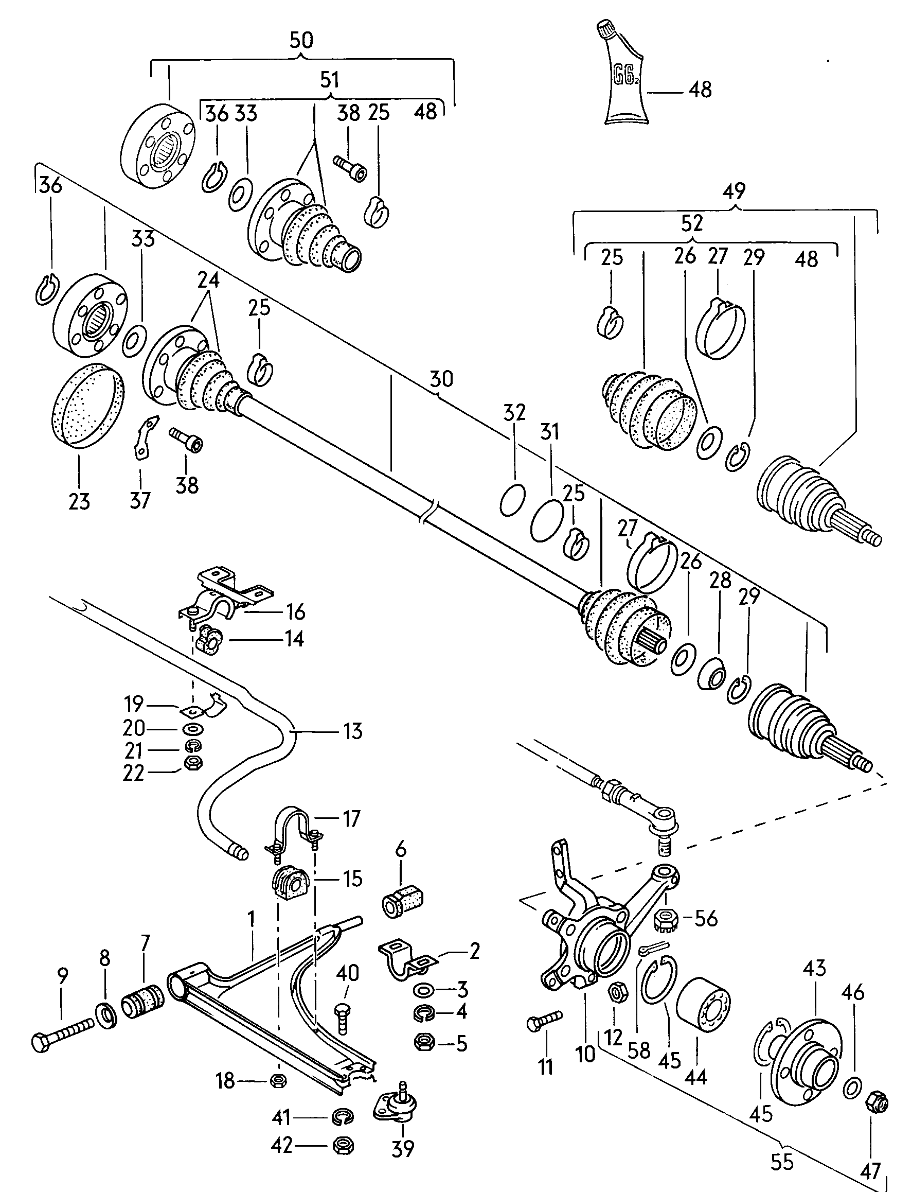 Volkswagen Golf (1979 - 1980) - Wishbone. Drive shaft. Anti-roll bar