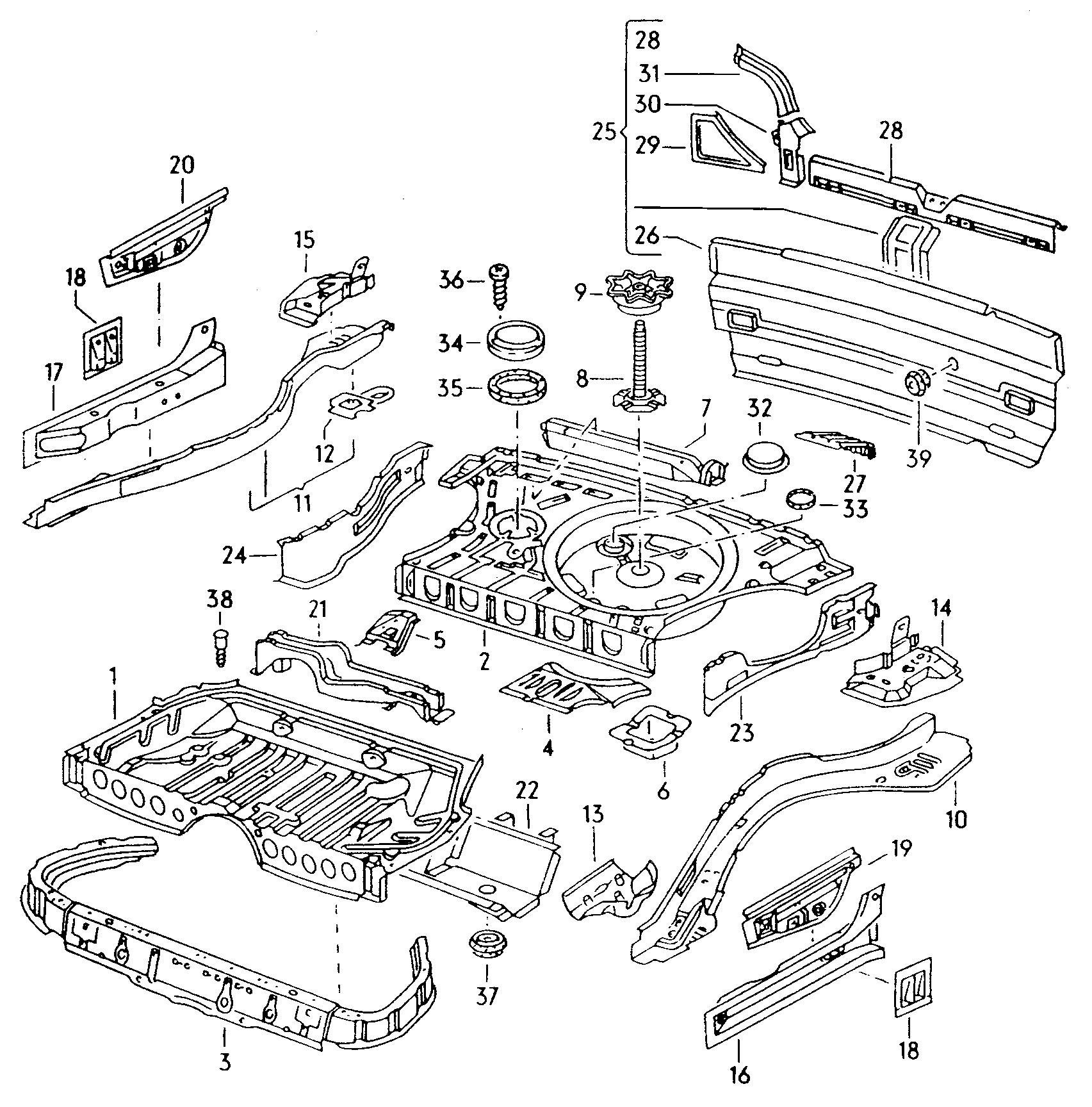 Volkswagen Golf/Var.-syn./Rall./Coun. (1986 - 1991) - Boot floor plate. Rear cross panel