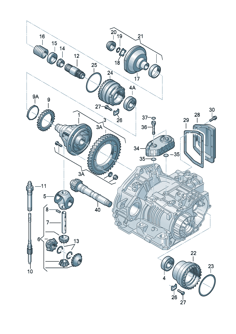 Volkswagen Golf (1997 - 1998) - Pinion gear set. Differential. 4 & 5-speed manual gearbox