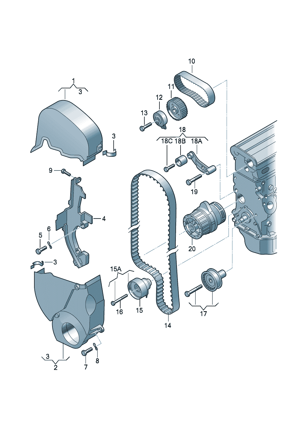 Volkswagen Golf/Golf R32 (1998 - 2001) - Repair kit for toothed belt with tensioning roller