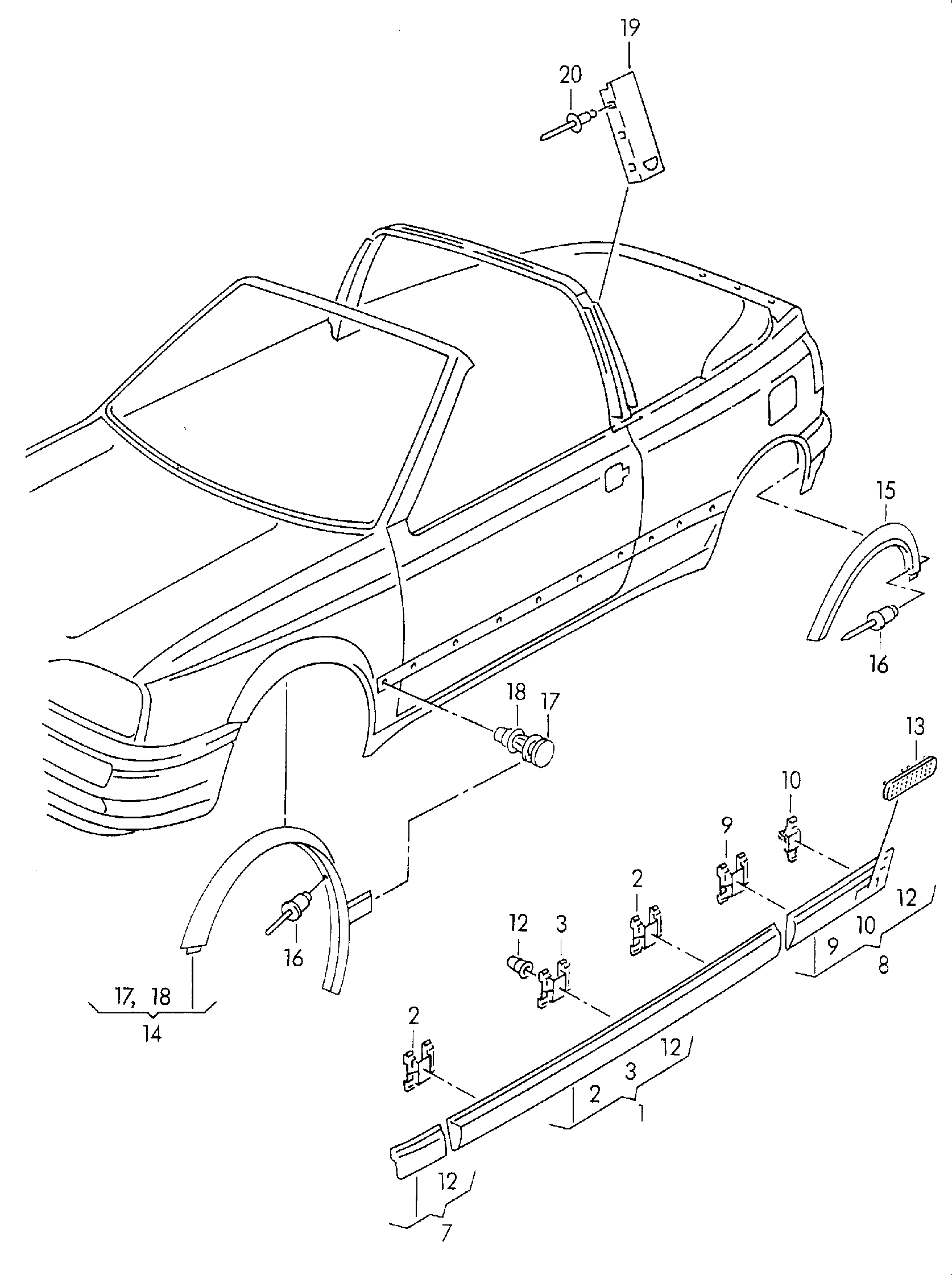 Volkswagen Golf Cabriolet (1994 - 1998) - Trim for pillar b. trim for wheel arch. Protective strips