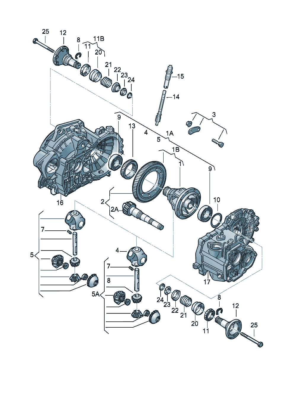 Volkswagen Golf (1997 - 1998) - Pinion gear set. Differential. 4 & 5-speed manual gearbox