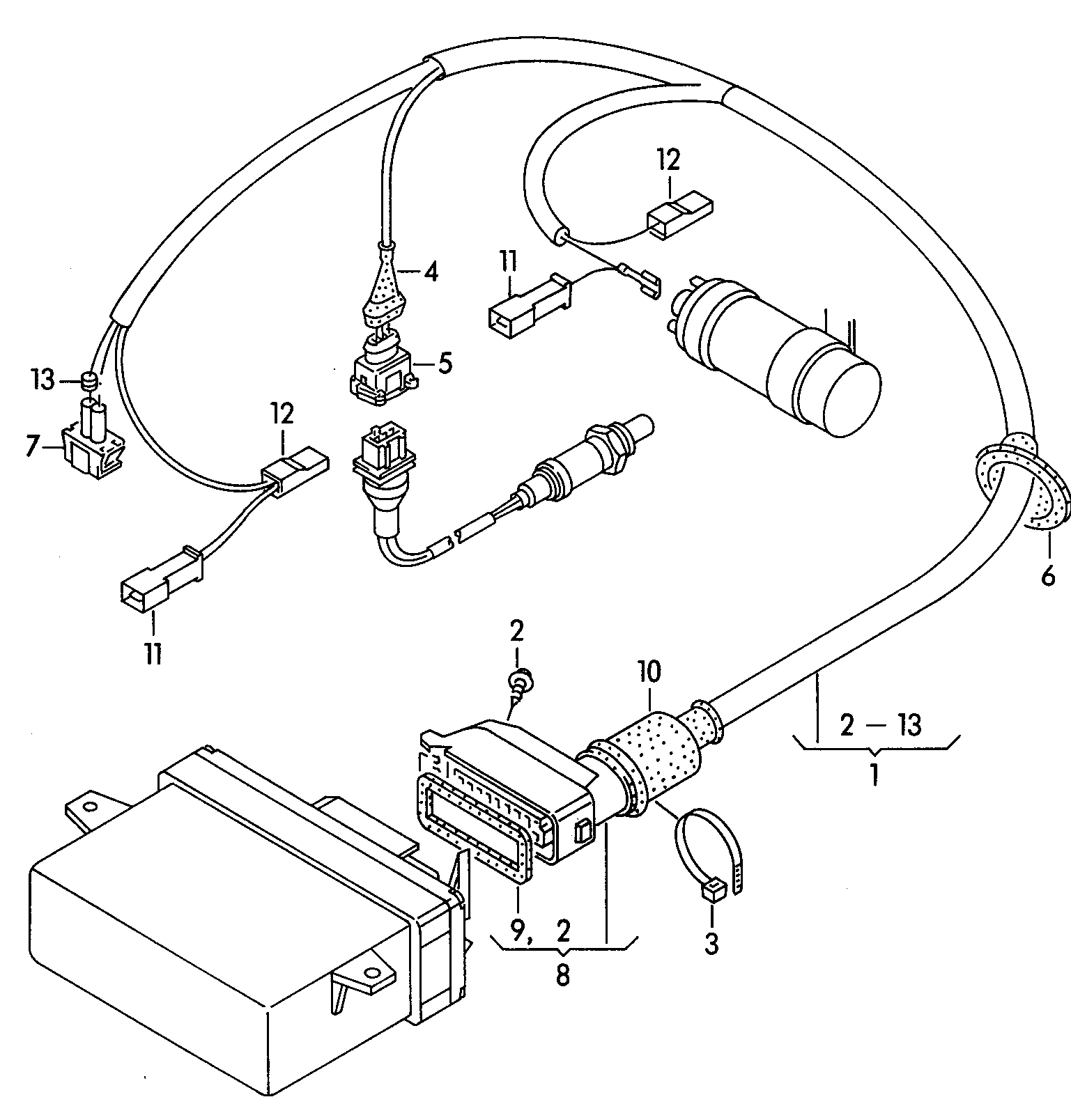Wiring set for battery and 3-phase alternator. Earth line