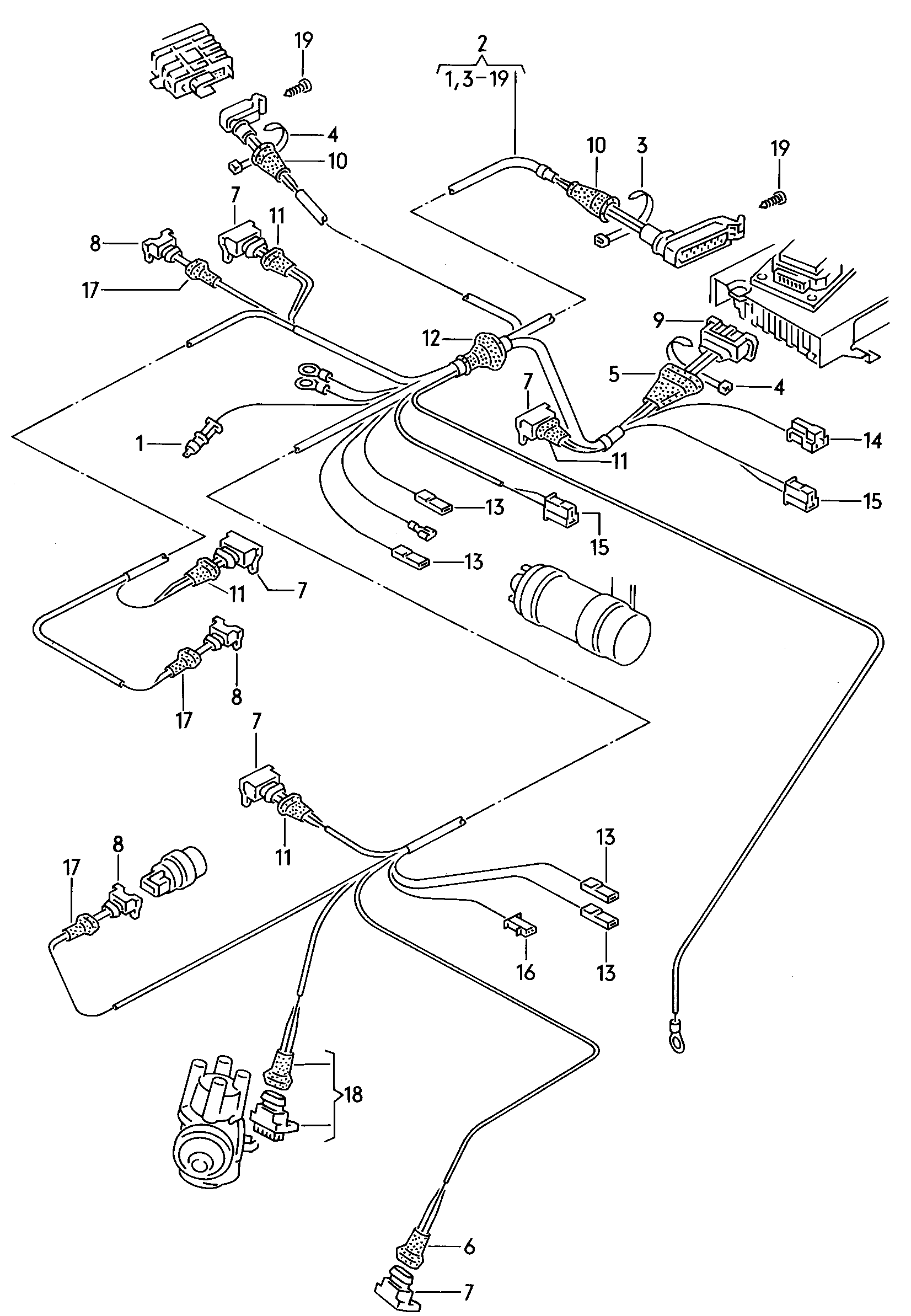 Wiring set for battery and 3-phase alternator. Earth line