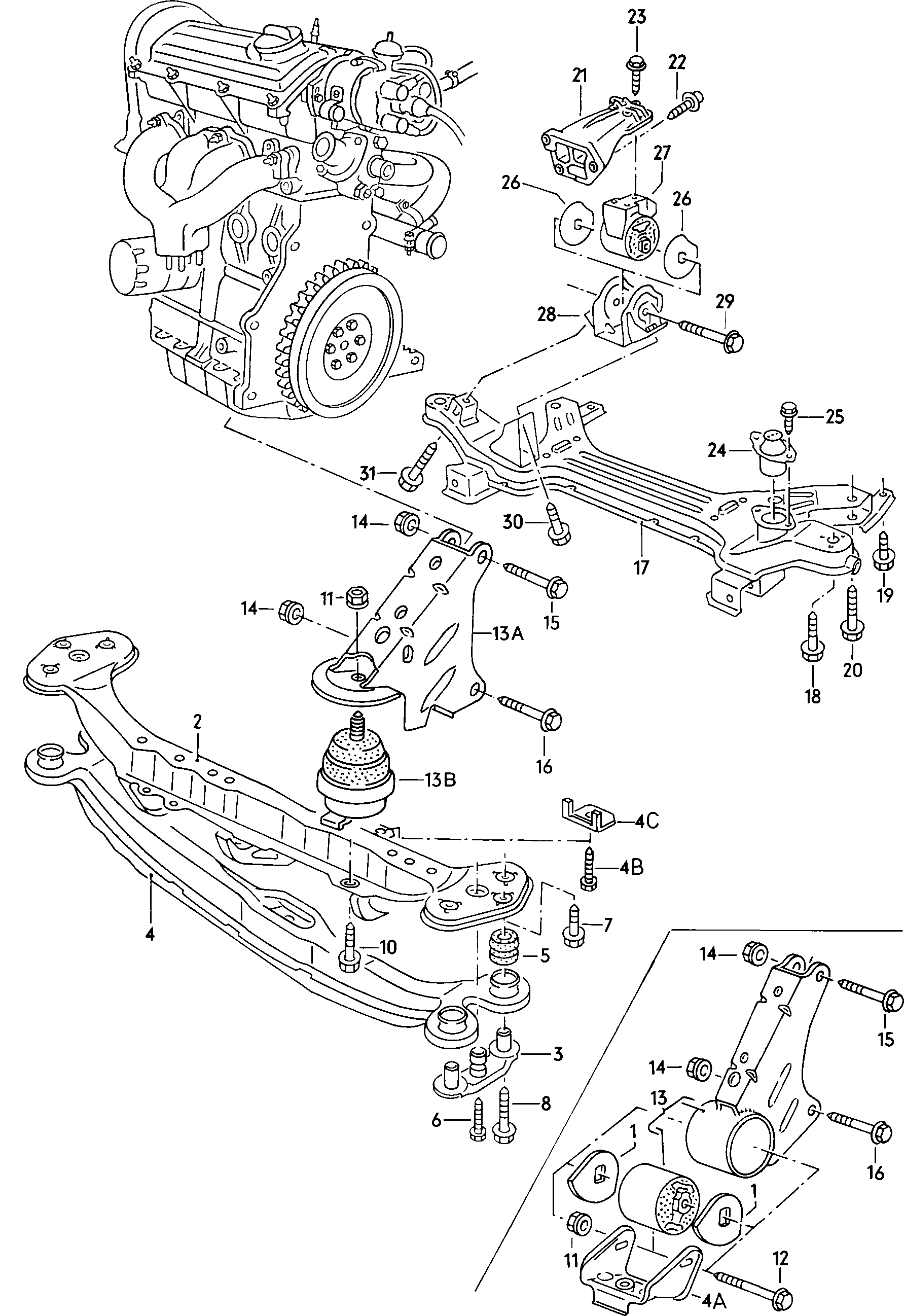 Securing parts for engine