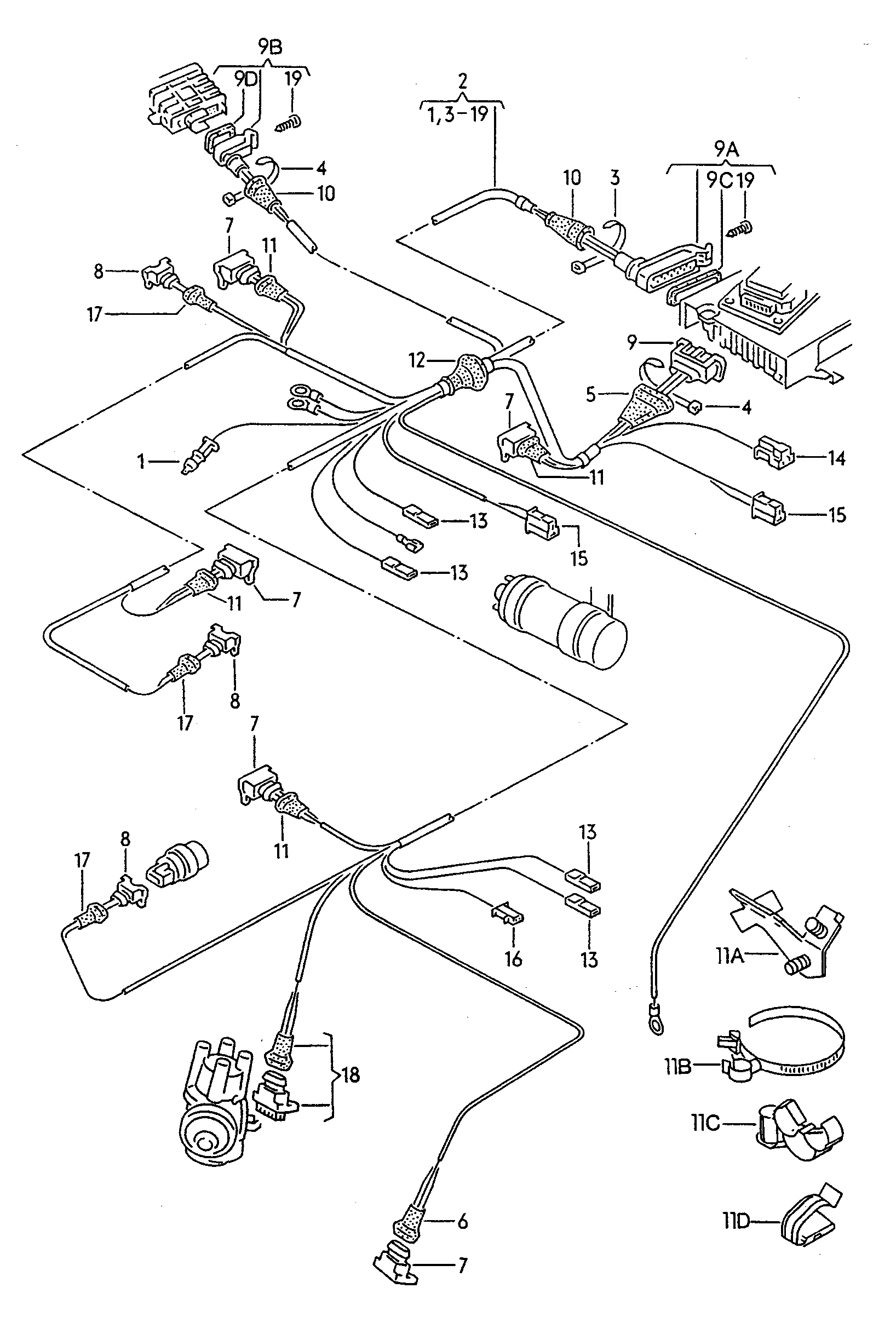 Wiring set for battery and 3-phase alternator. Earth line