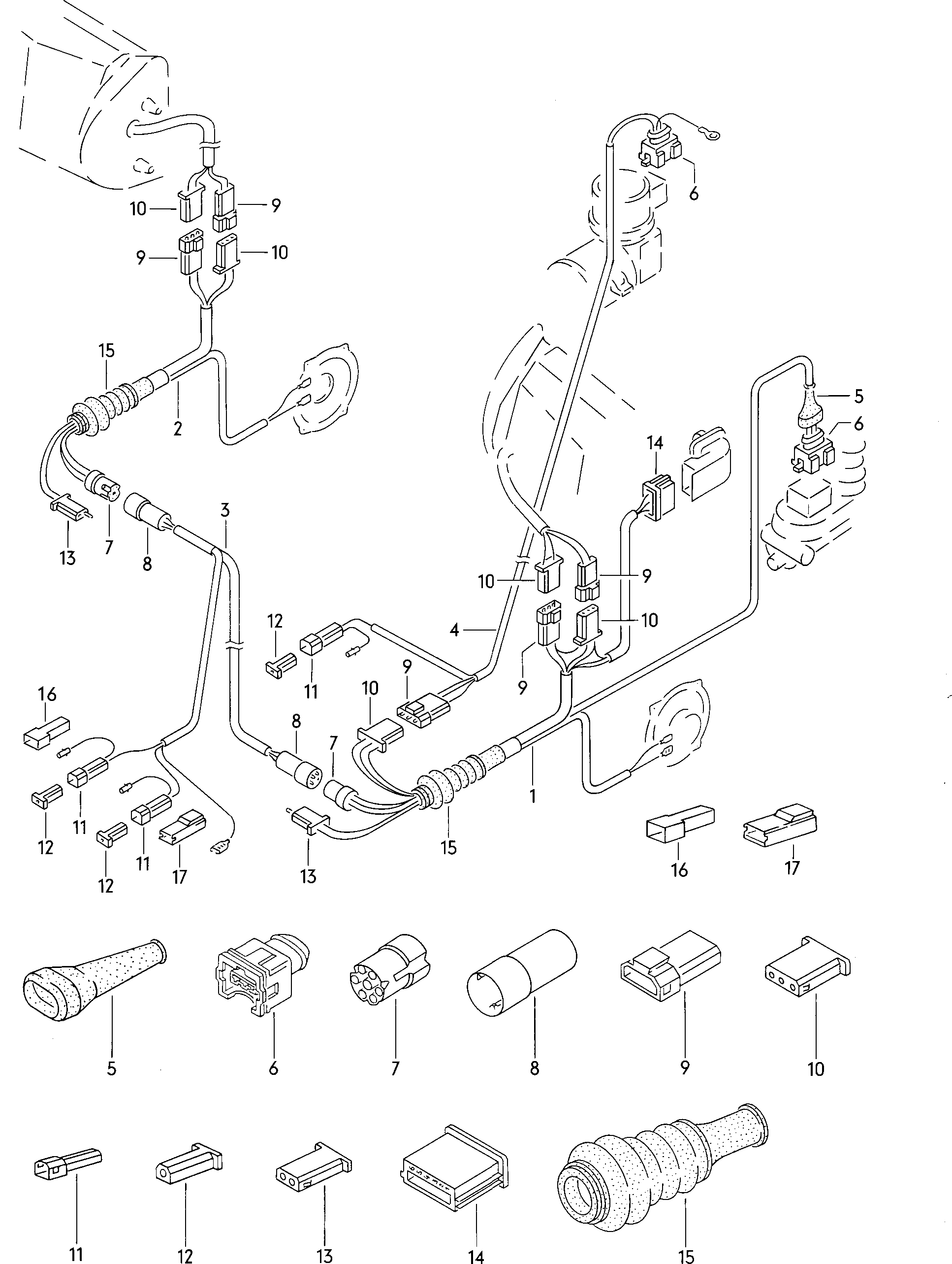 Wiring set for battery and 3-phase alternator. Earth line