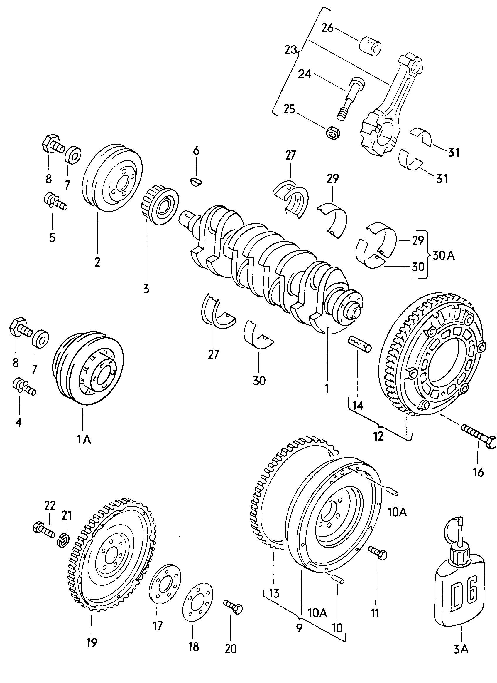 Conrod. bearings. Crankshaft