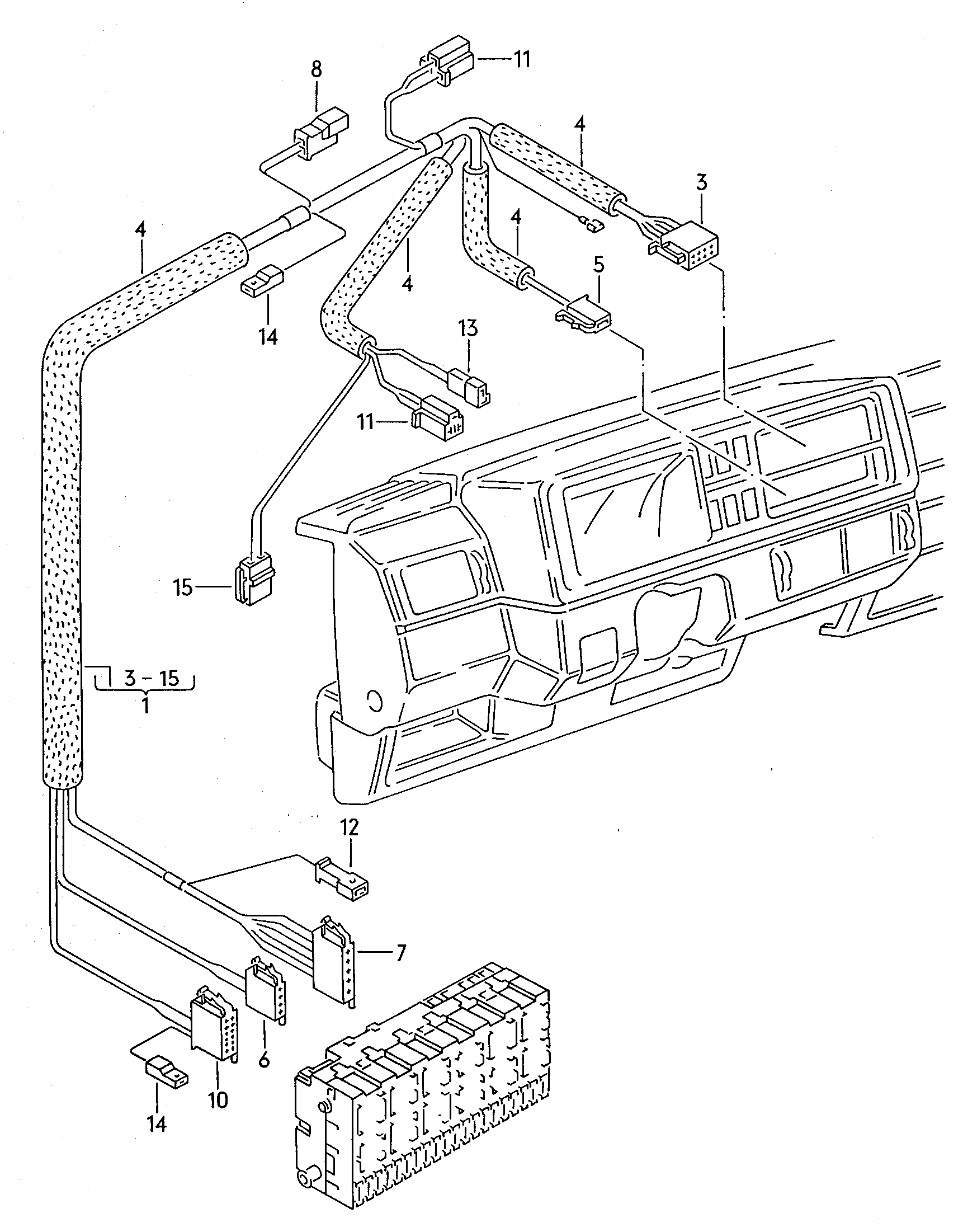 Wiring set for battery and 3-phase alternator. Earth line