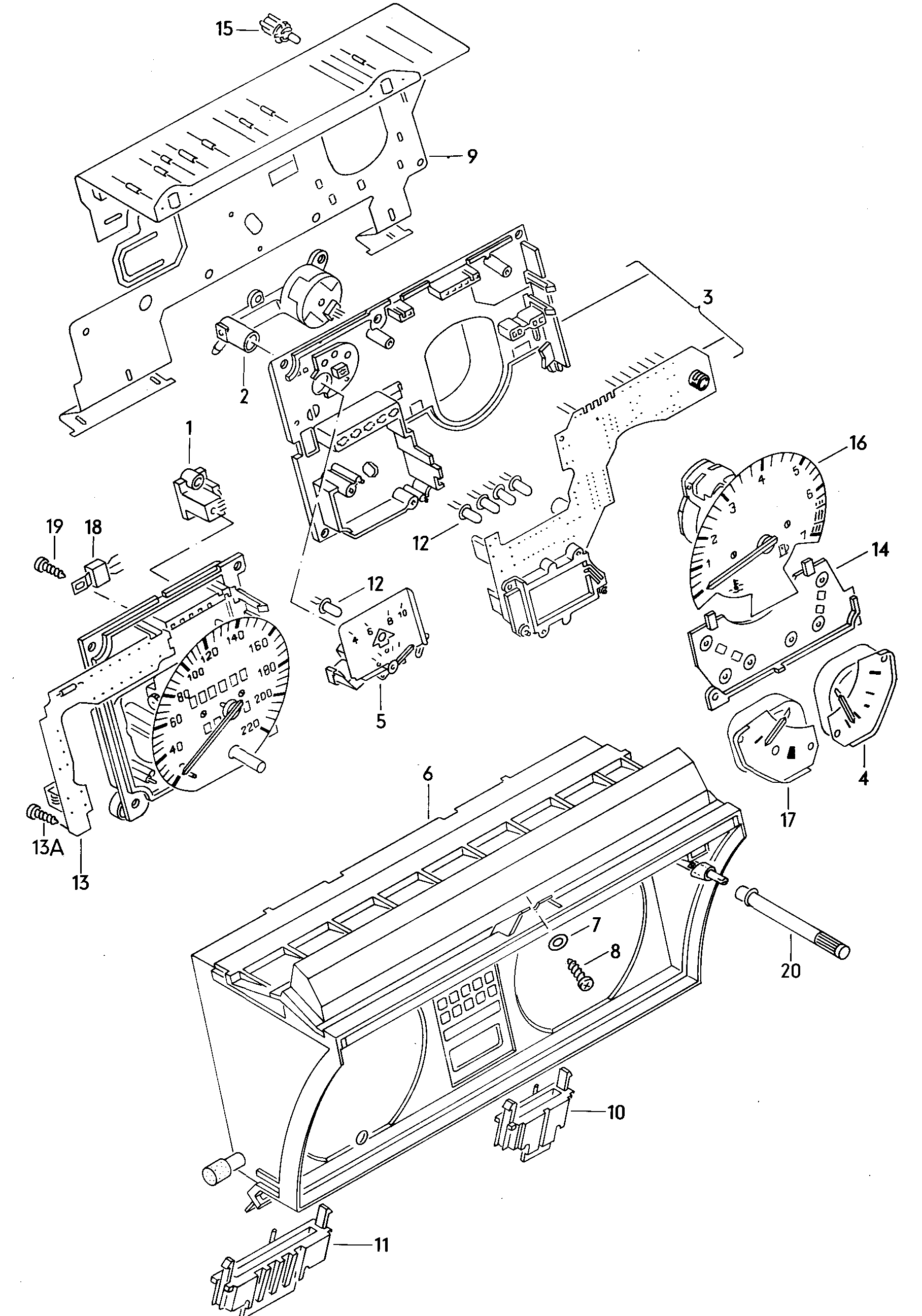 Volkswagen Golf (1982 - 1984) - Instrument housing and mounting parts