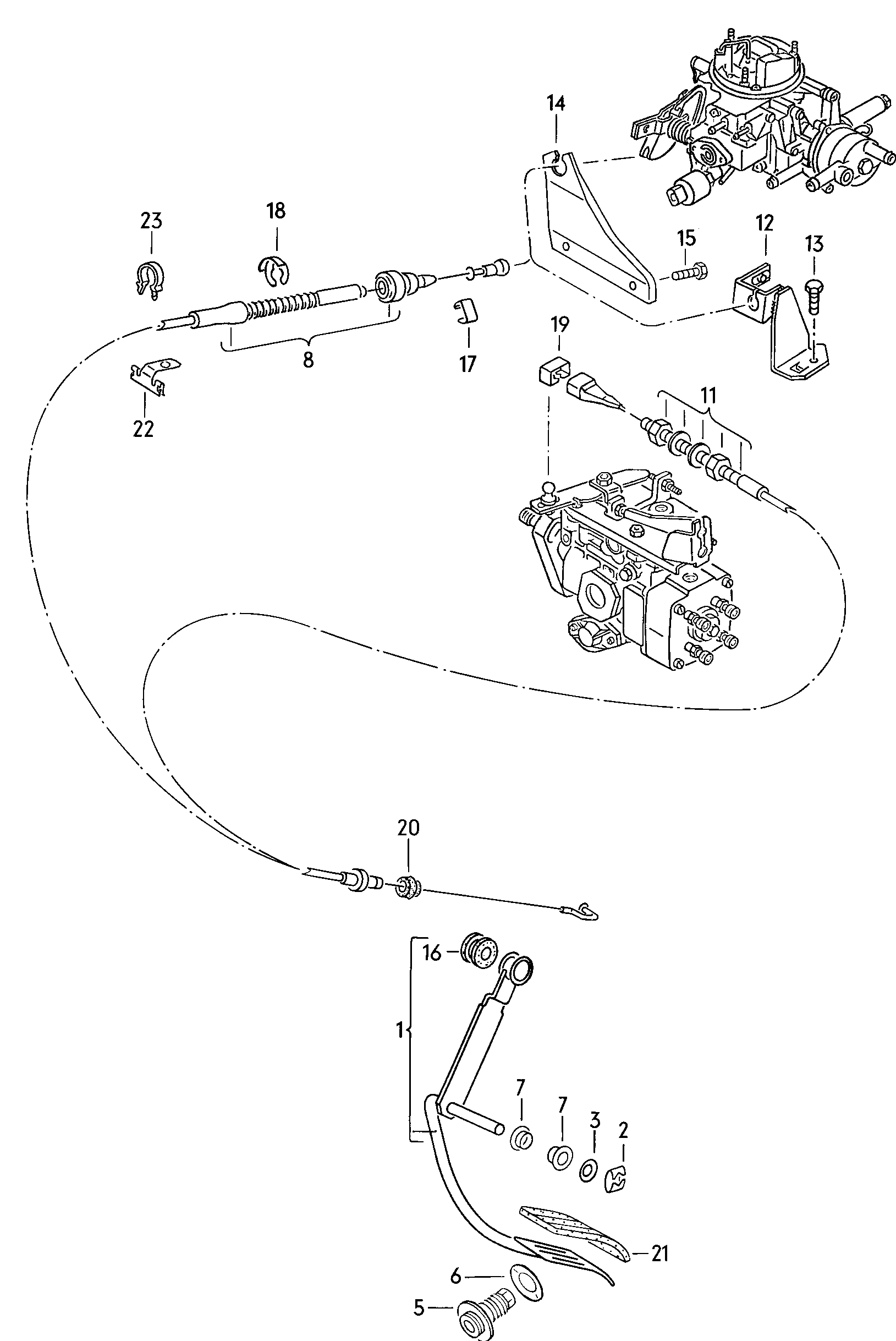 Volkswagen Golf (1982 - 1984) - Brake, clutch pedal cluster, clutch cable