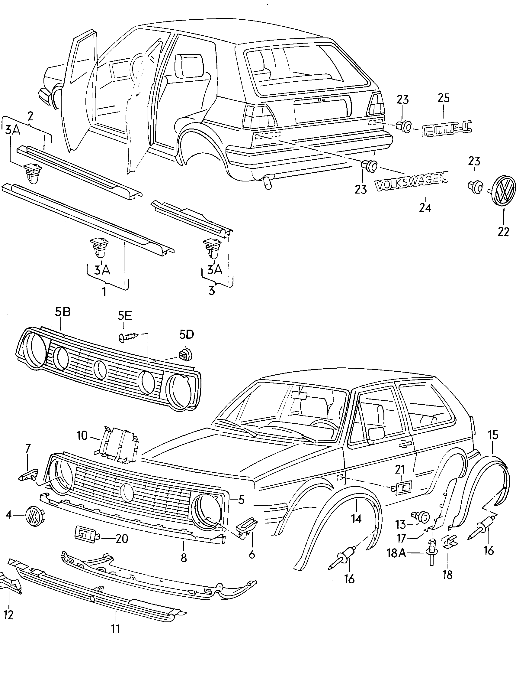 Volkswagen Golf/Var.-syn./Rall./Coun. (1986 - 1991) - Moldings. Protective strips