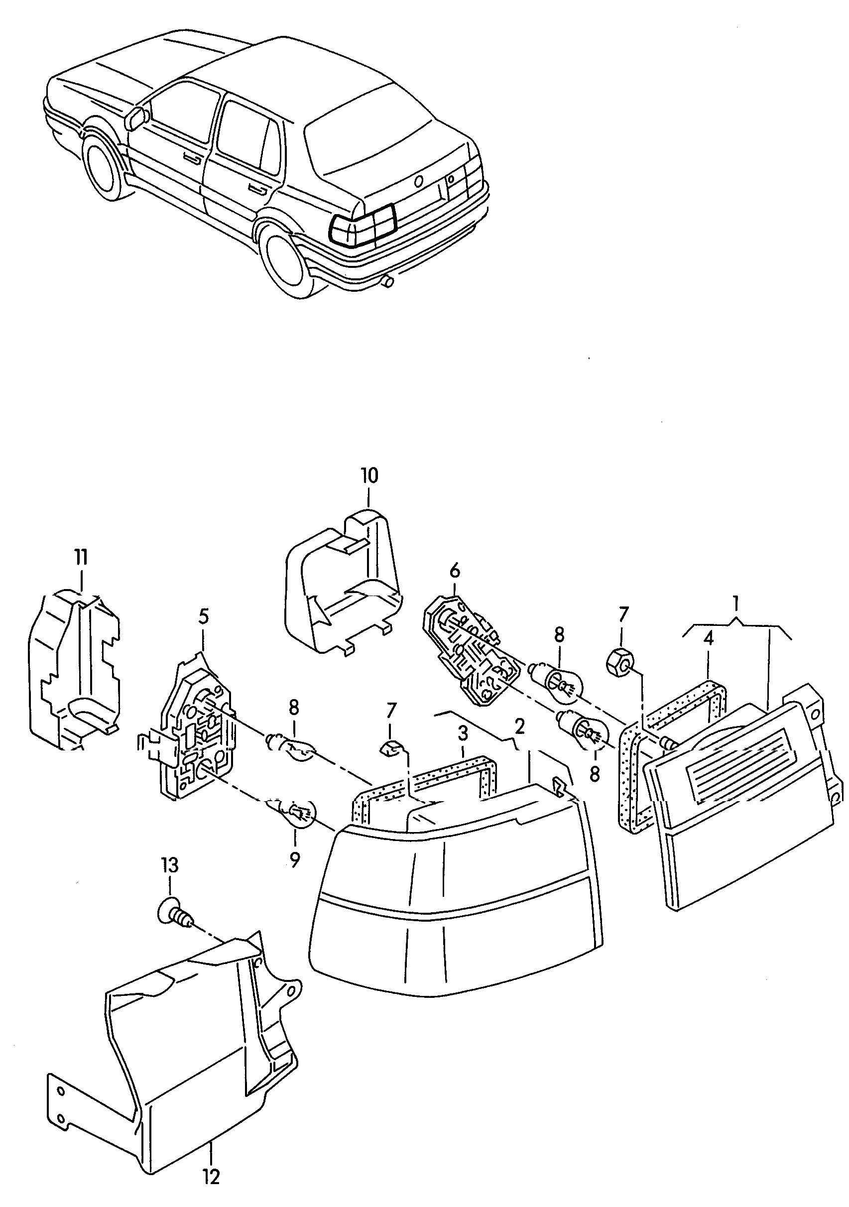 Volkswagen Golf (1993 - 1996) - Brake, turn signal and taillights. Rear fog light. Reversing light