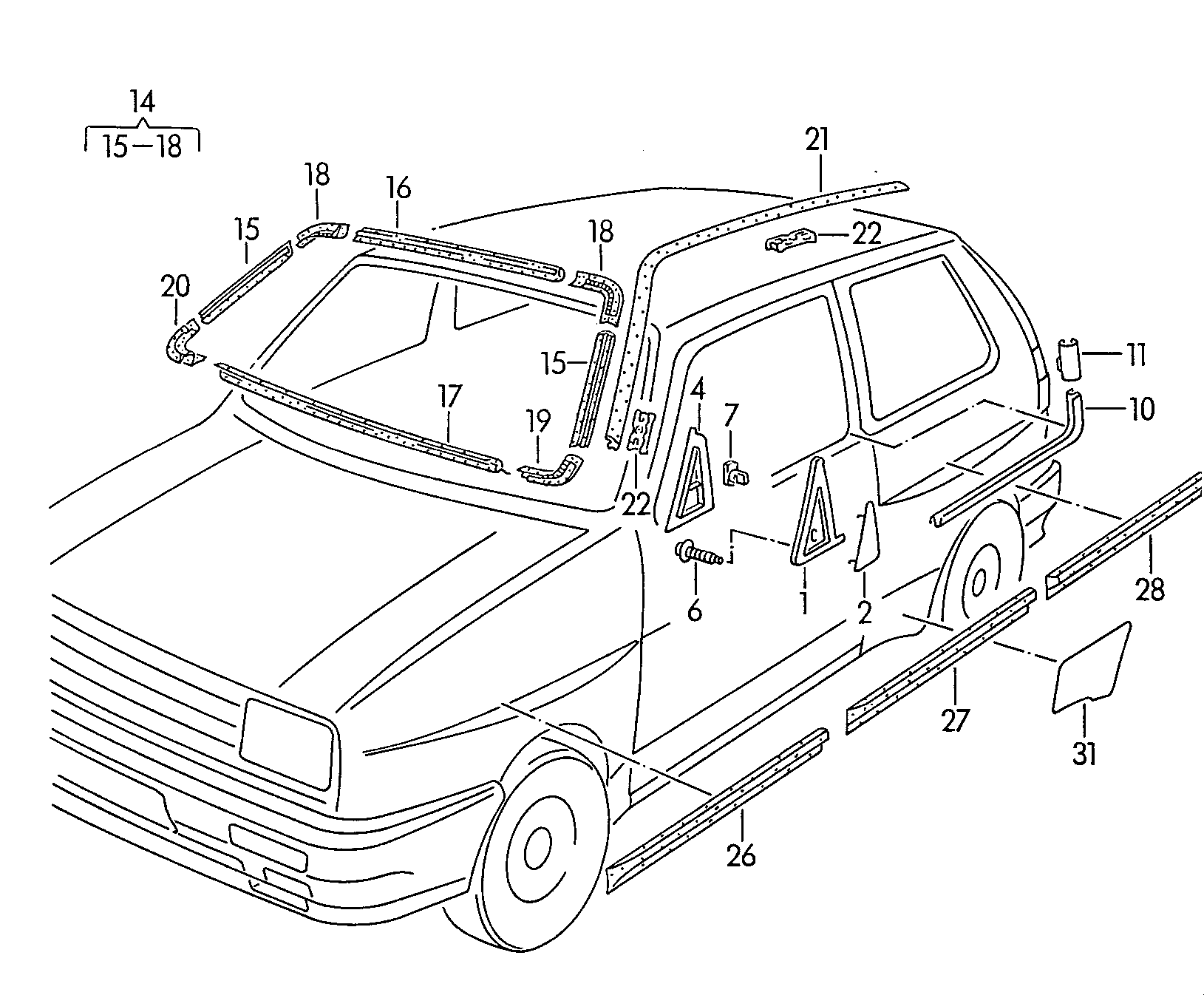 Volkswagen Golf/Var.-syn./Rall./Coun. (1986 - 1991) - Moldings. Protective strips