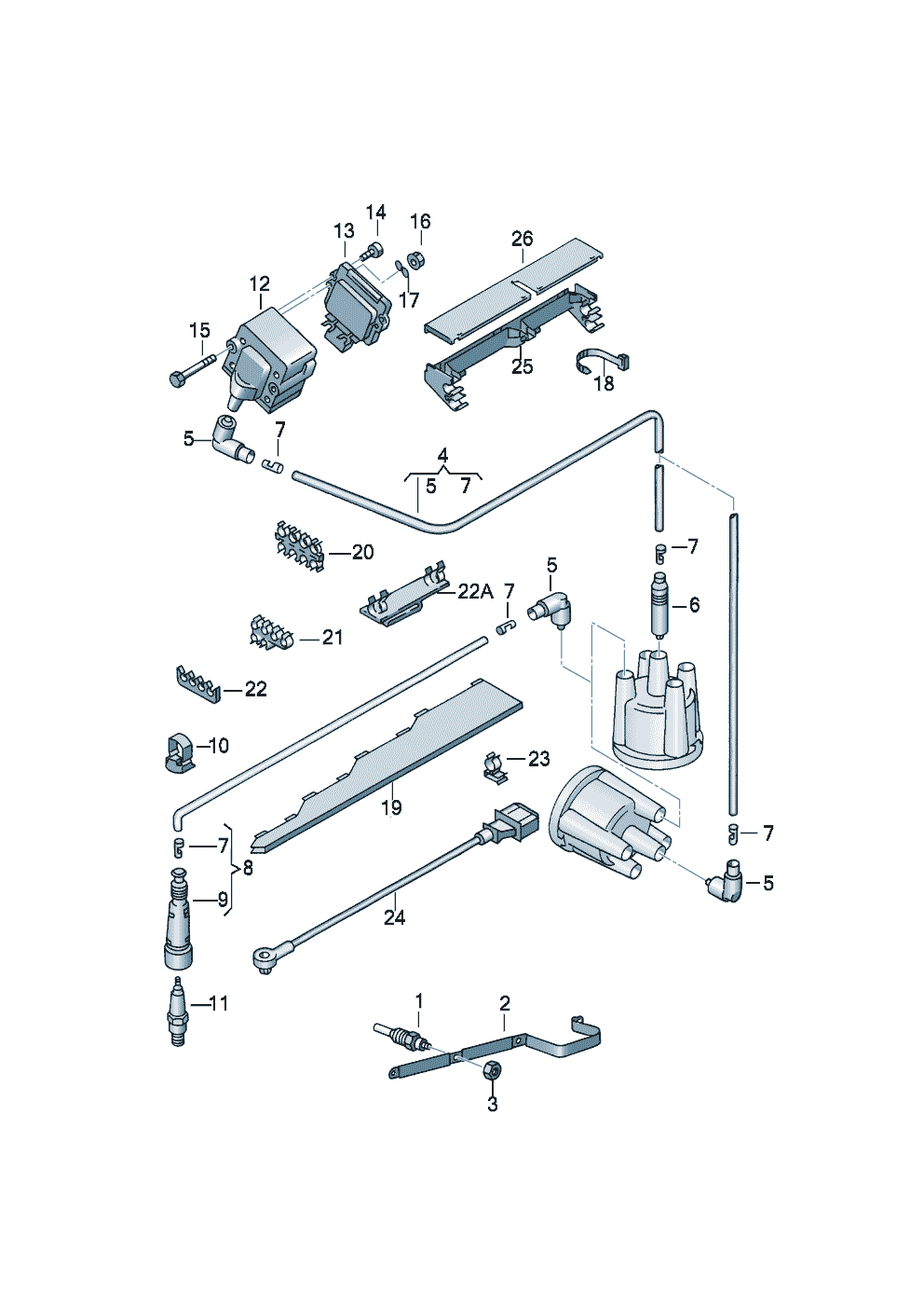 Volkswagen Golf (1997 - 1998) - Ignition lead. Spark plug. Glow plug. current rail. ignition transformer