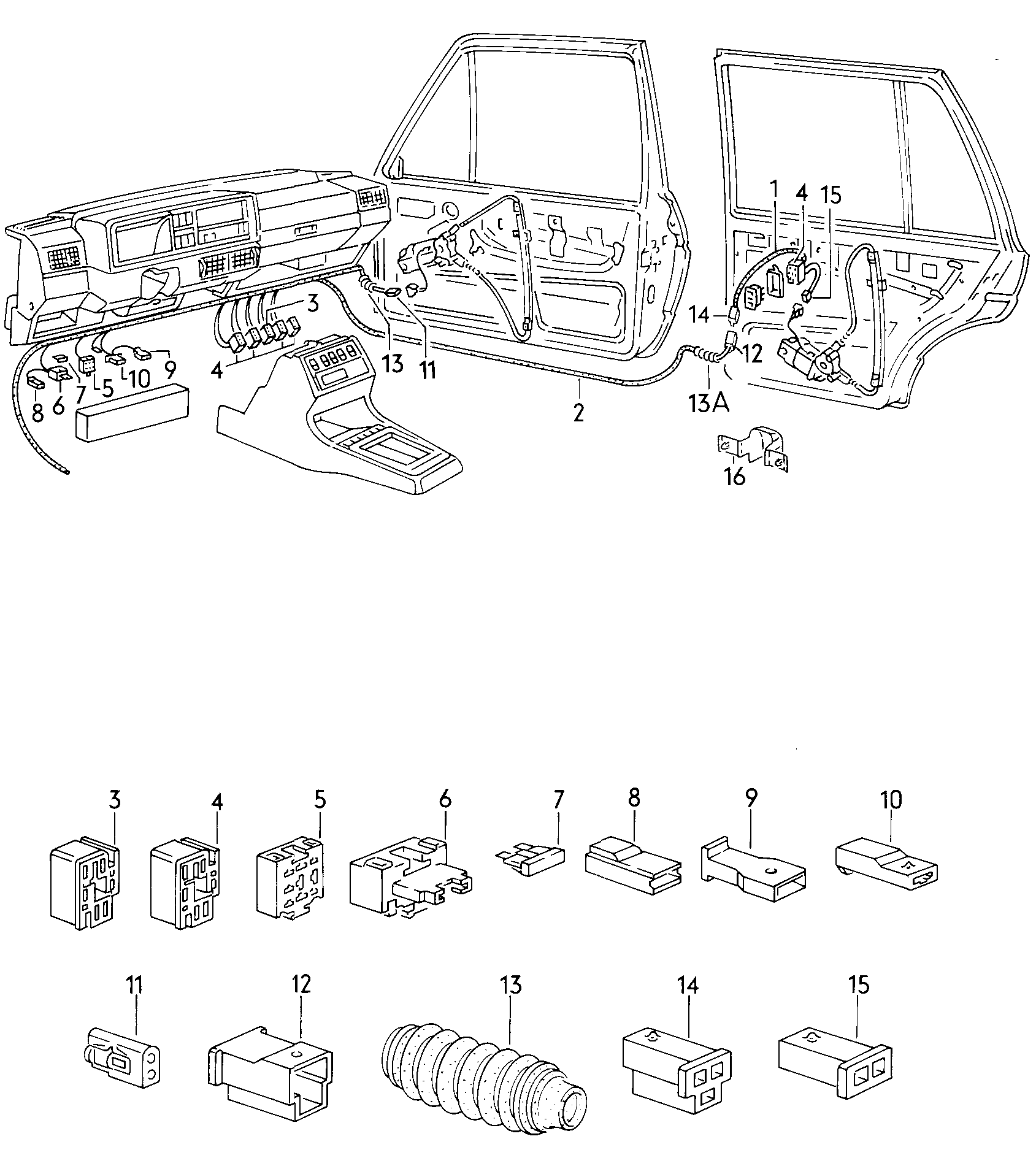 Wiring set for battery and 3-phase alternator. Earth line
