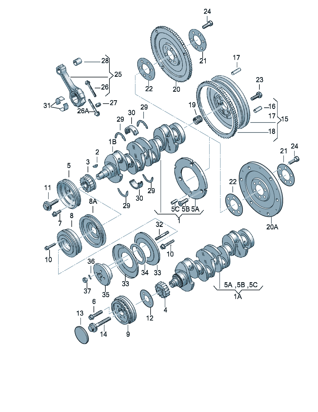 Volkswagen Golf (1997 - 1998) - Conrod. bearings. Crankshaft