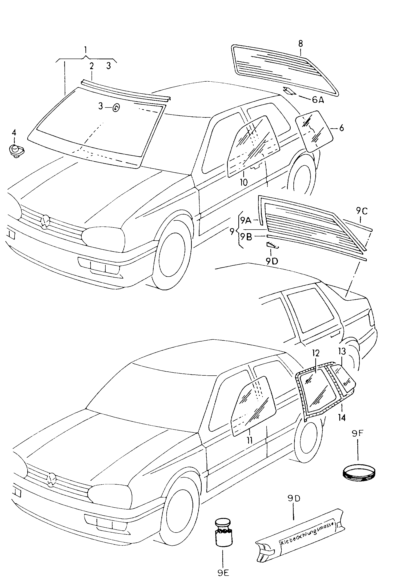 Volkswagen Golf (1993 - 1996) - Window glasses, seals