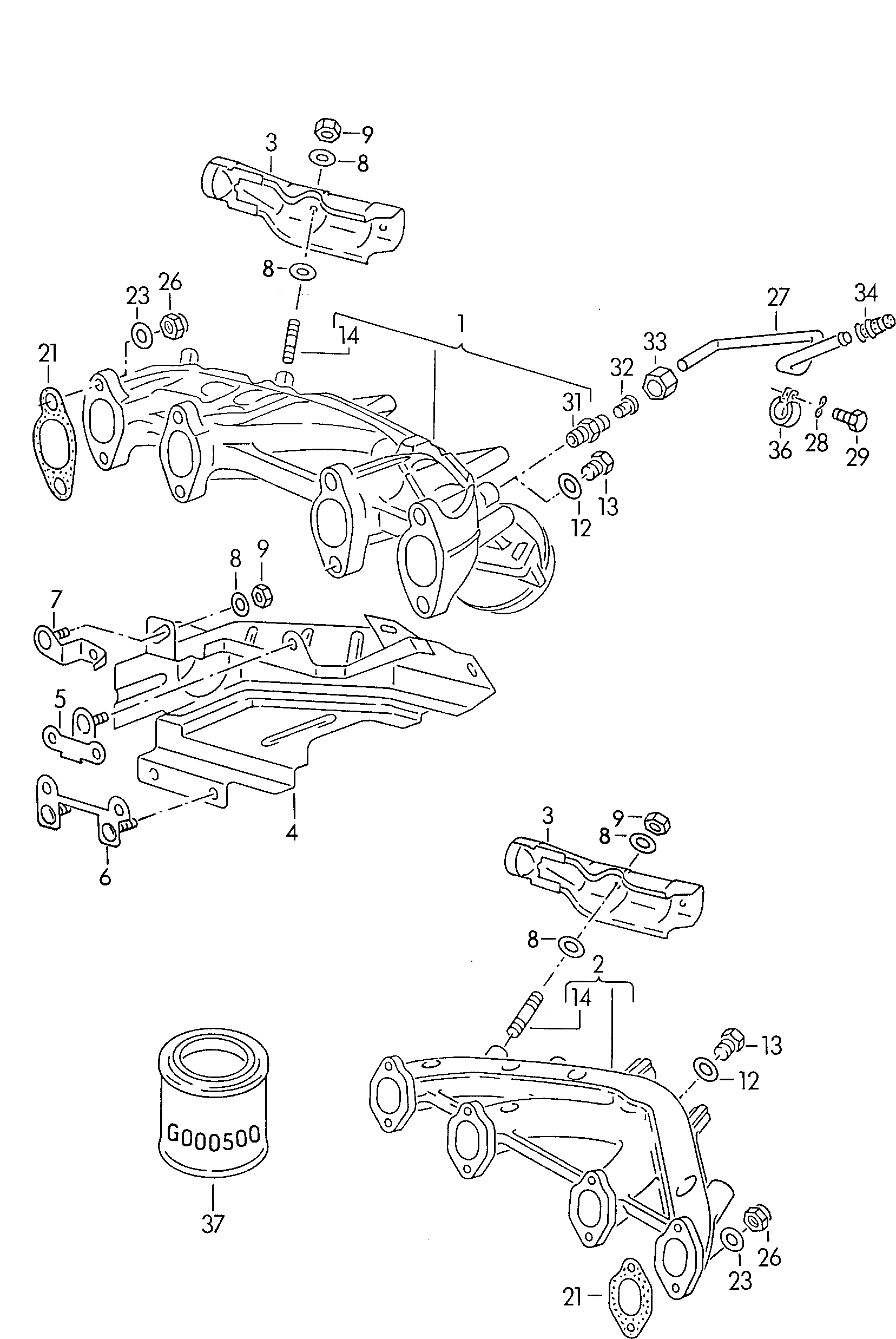 Volkswagen Golf/Var.-syn./Rall./Coun. (1986 - 1991) - Exhaust manifolds