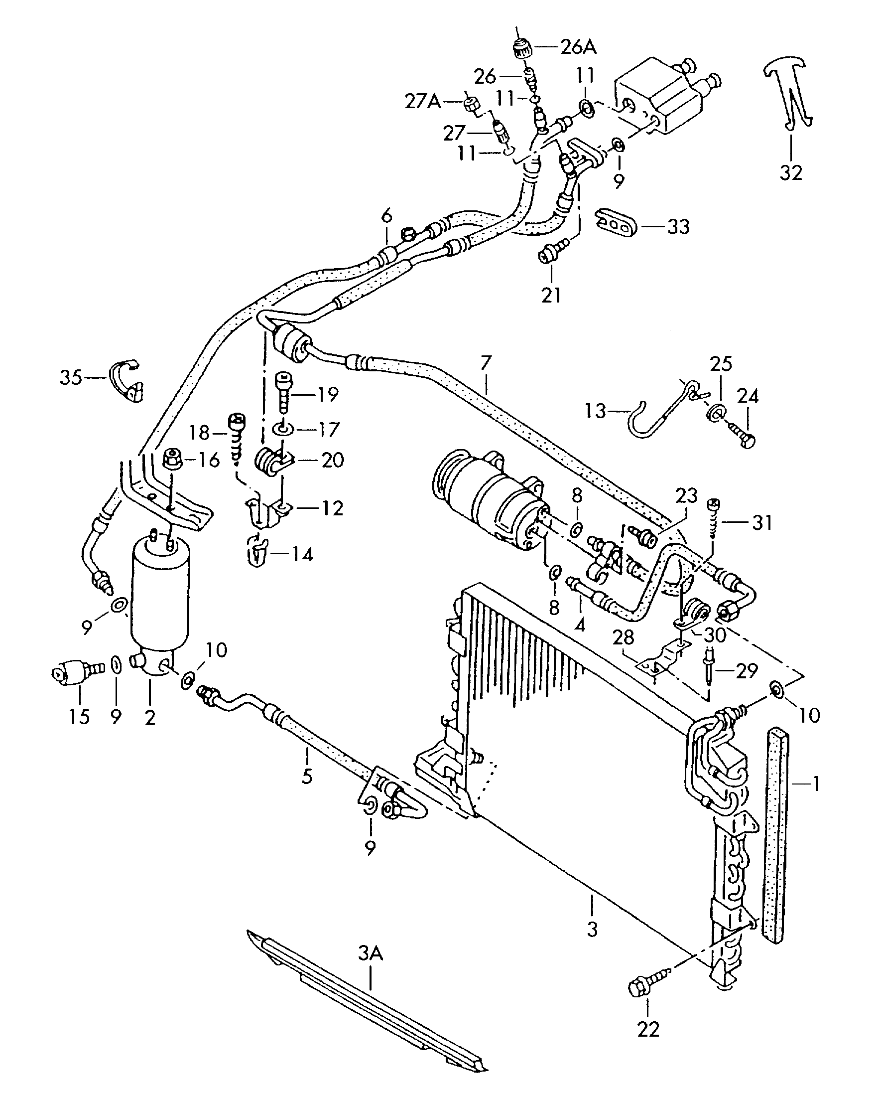 Volkswagen Golf (1993 - 1996) - A/C compressor. connecting and mounting parts for compressor