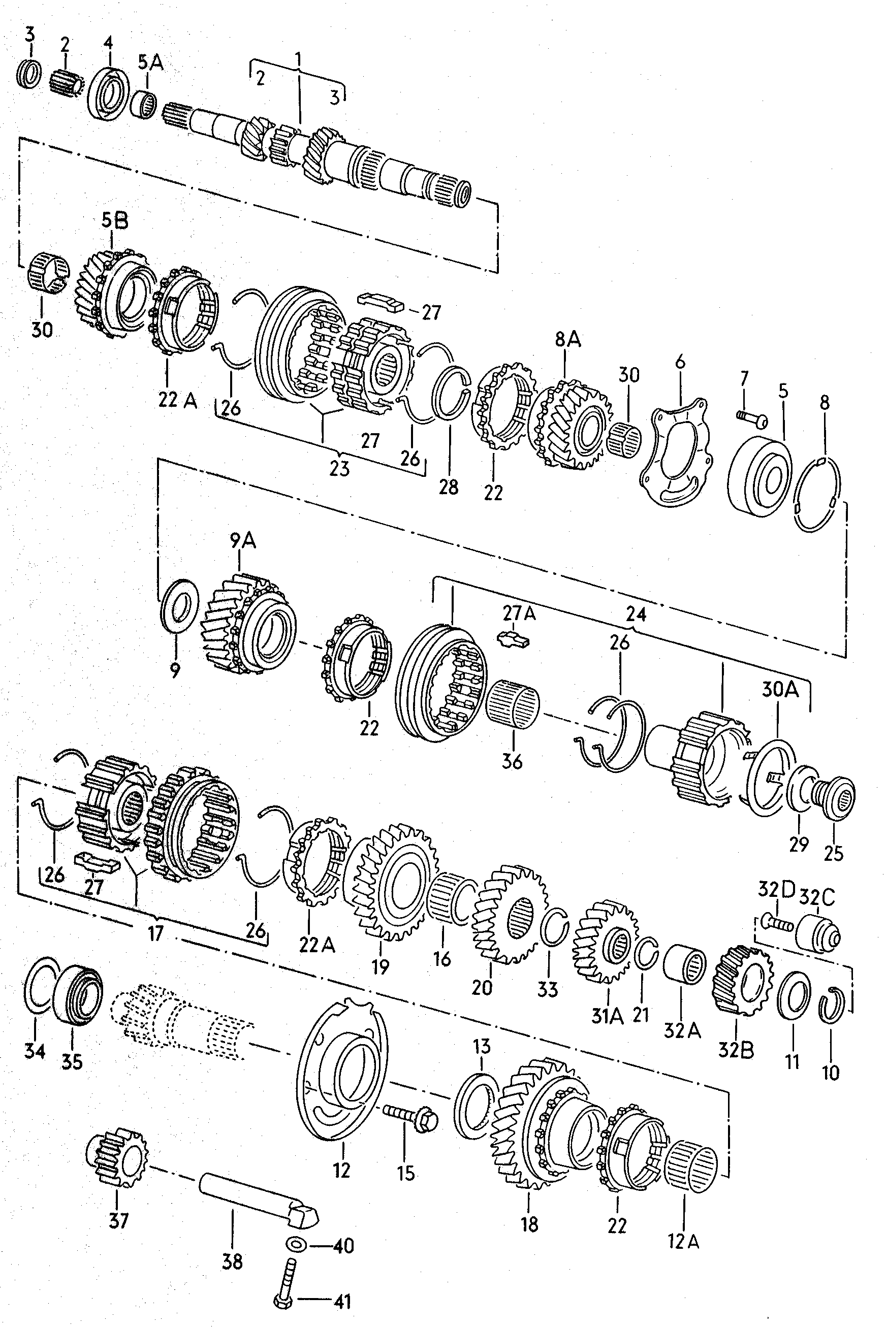Volkswagen Golf/Var.-syn./Rall./Coun. (1986 - 1991) - For manual gearbox. gears and shafts