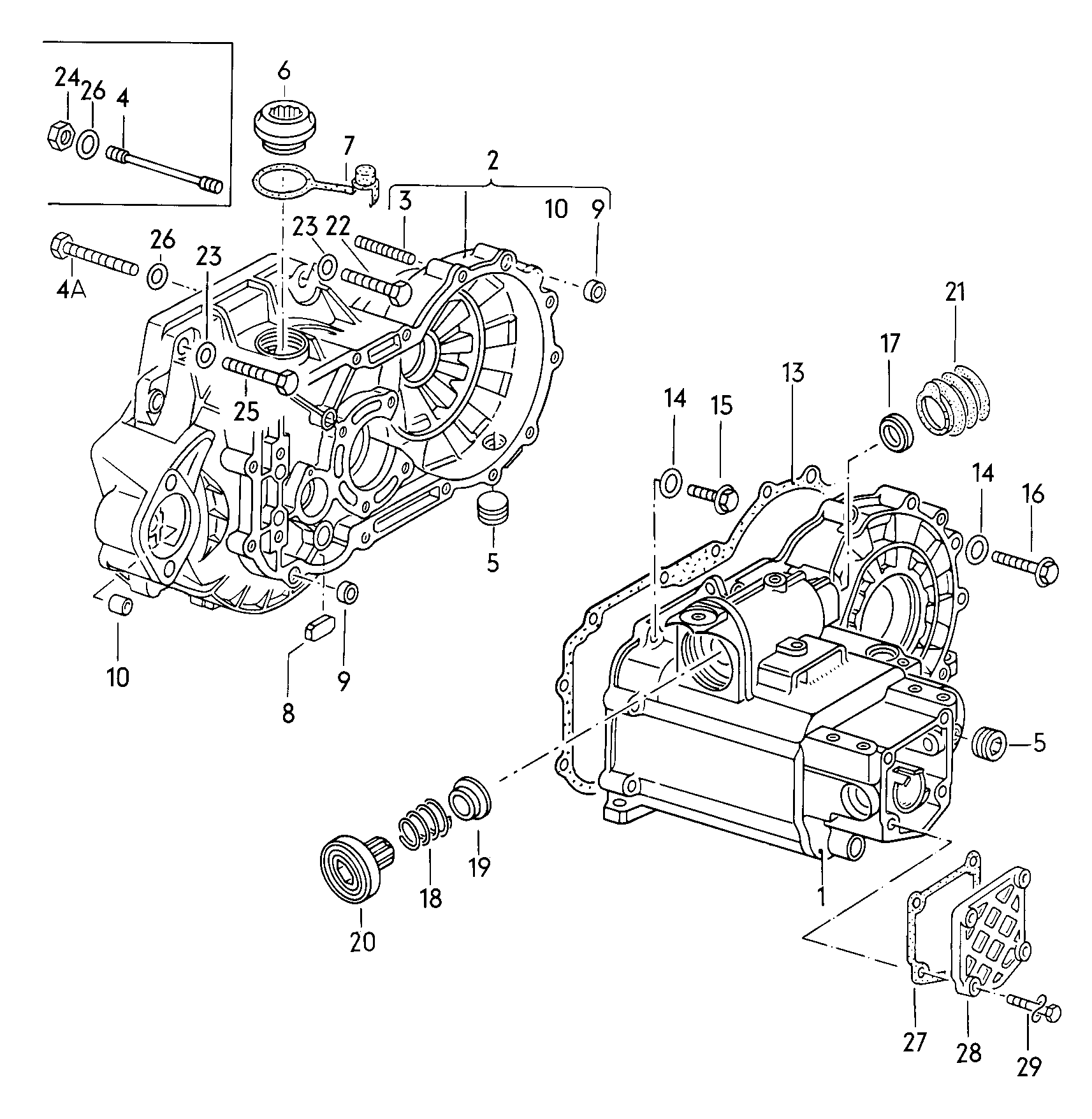Volkswagen Golf (1979 - 1980) - Gear housing. for 4-speed manual gearbox