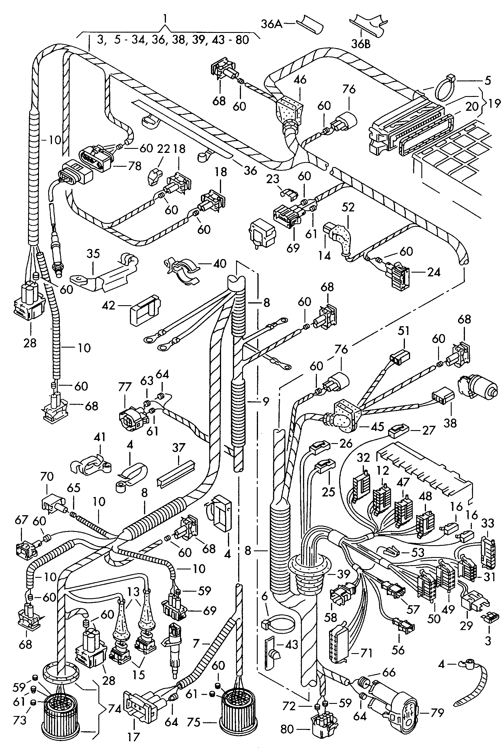 Volkswagen Golf (1997 - 1998) - Wiring set for engine