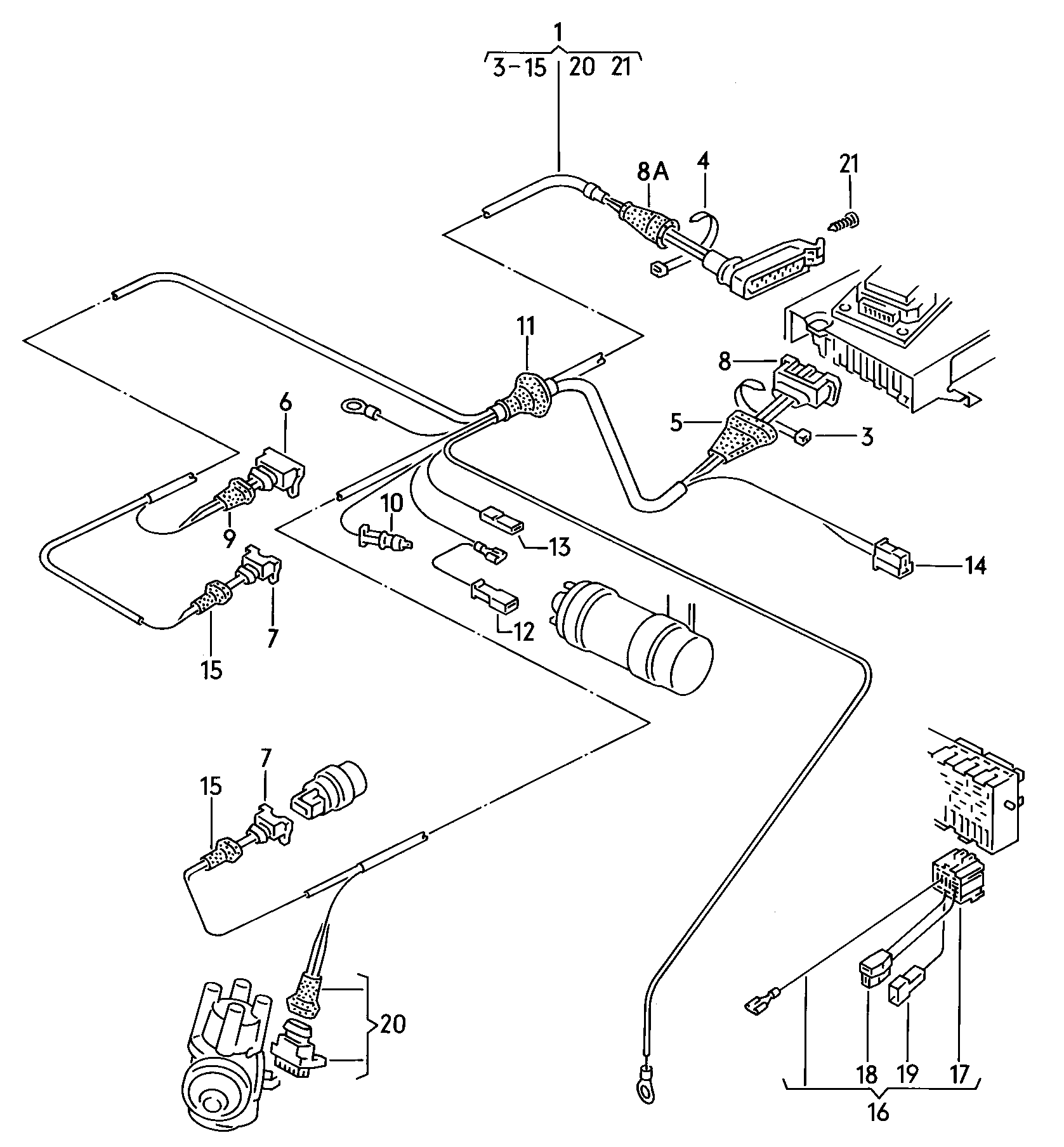 Volkswagen Golf/Var.-syn./Rall./Coun. (1986 - 1991) - Wiring set for battery and 3-phase alternator. Earth line