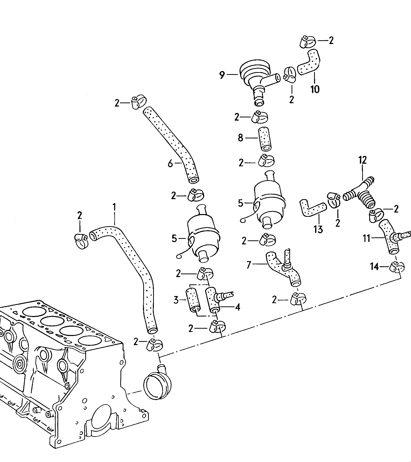 Cylinder block with pistons. oil sump