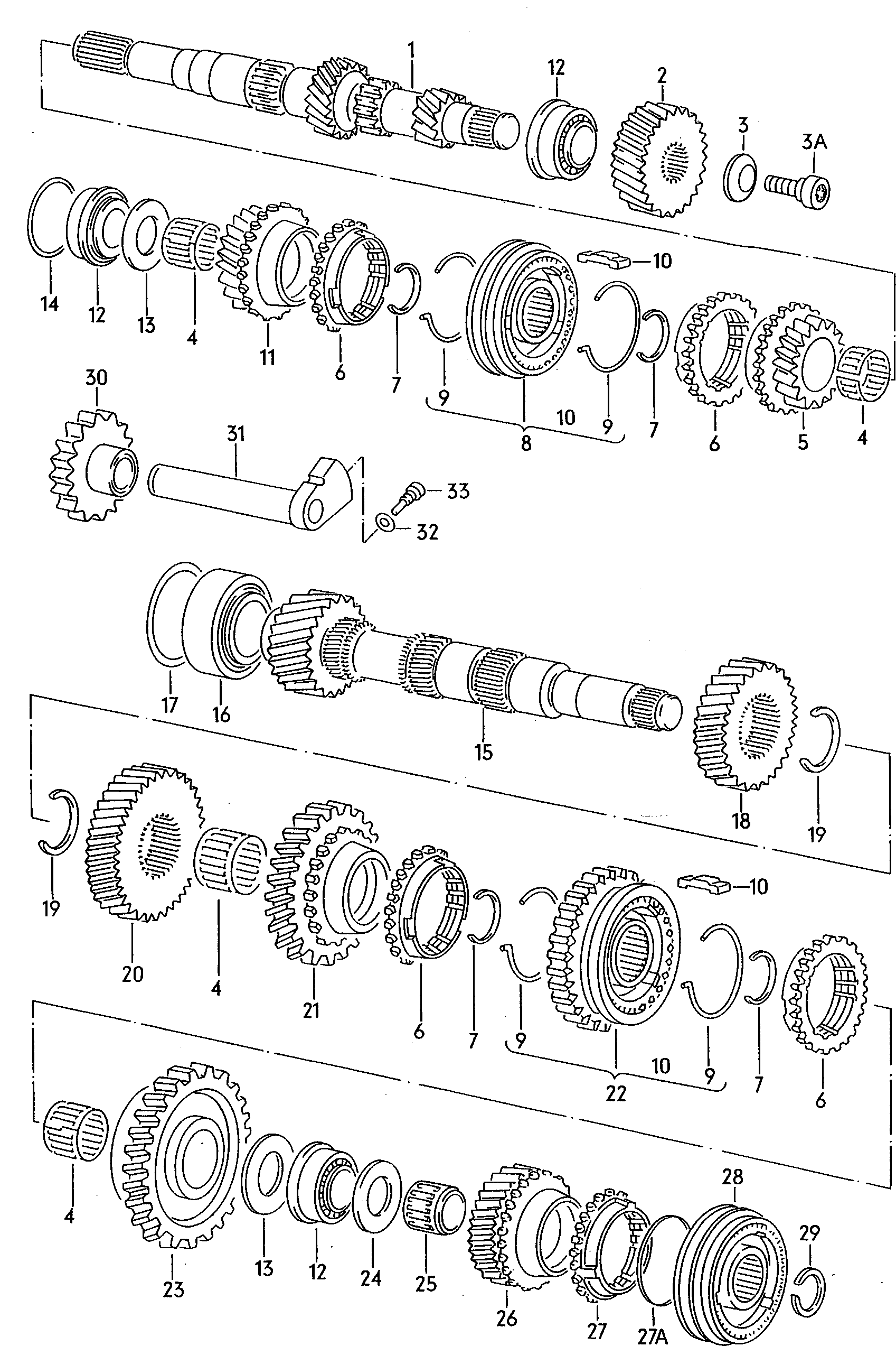 Volkswagen Golf (1992 - 1994) - For 4-speed manual gearbox. gears and shafts