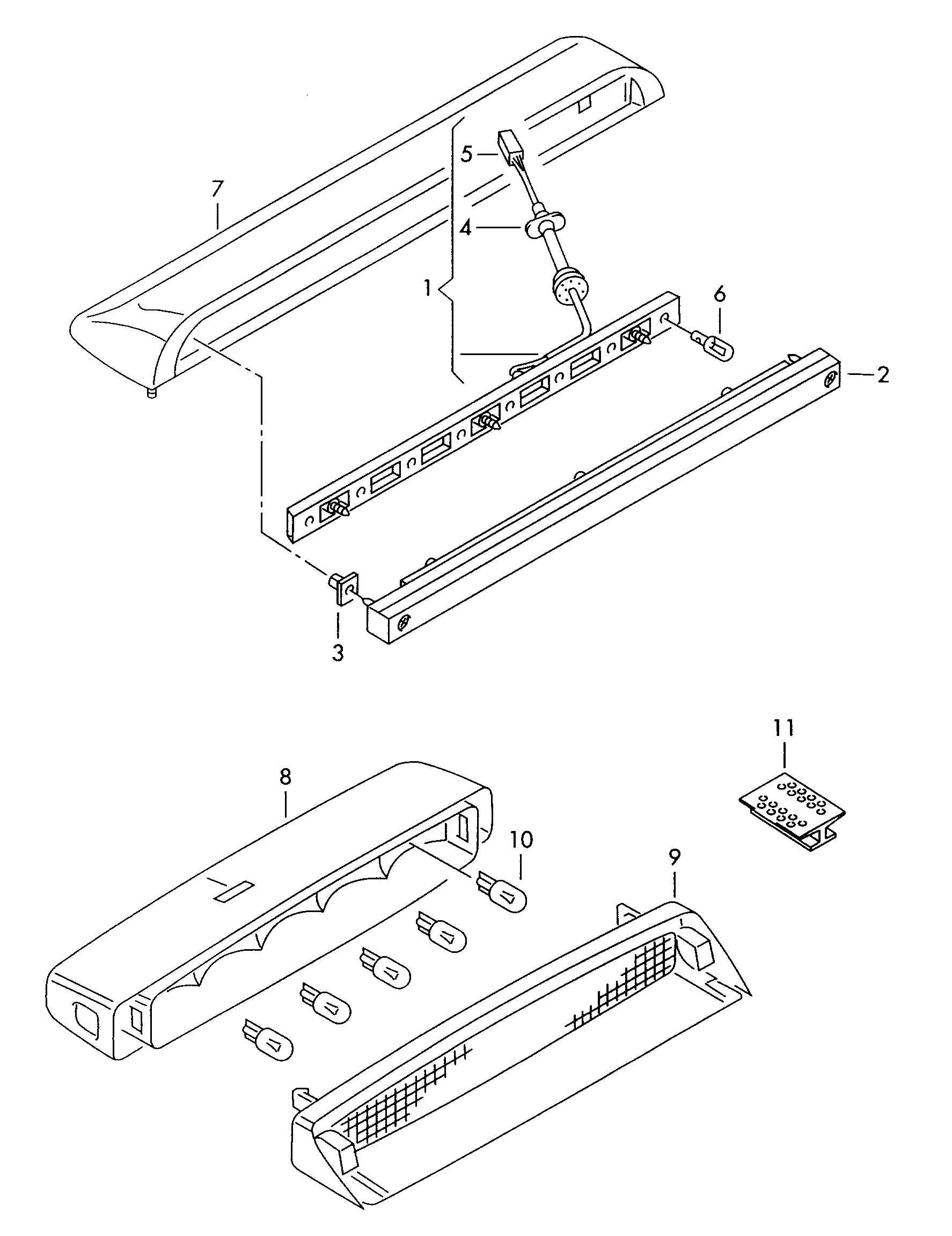 Volkswagen Golf (1997 - 1998) - Brake, turn signal and taillights. Licence plate light