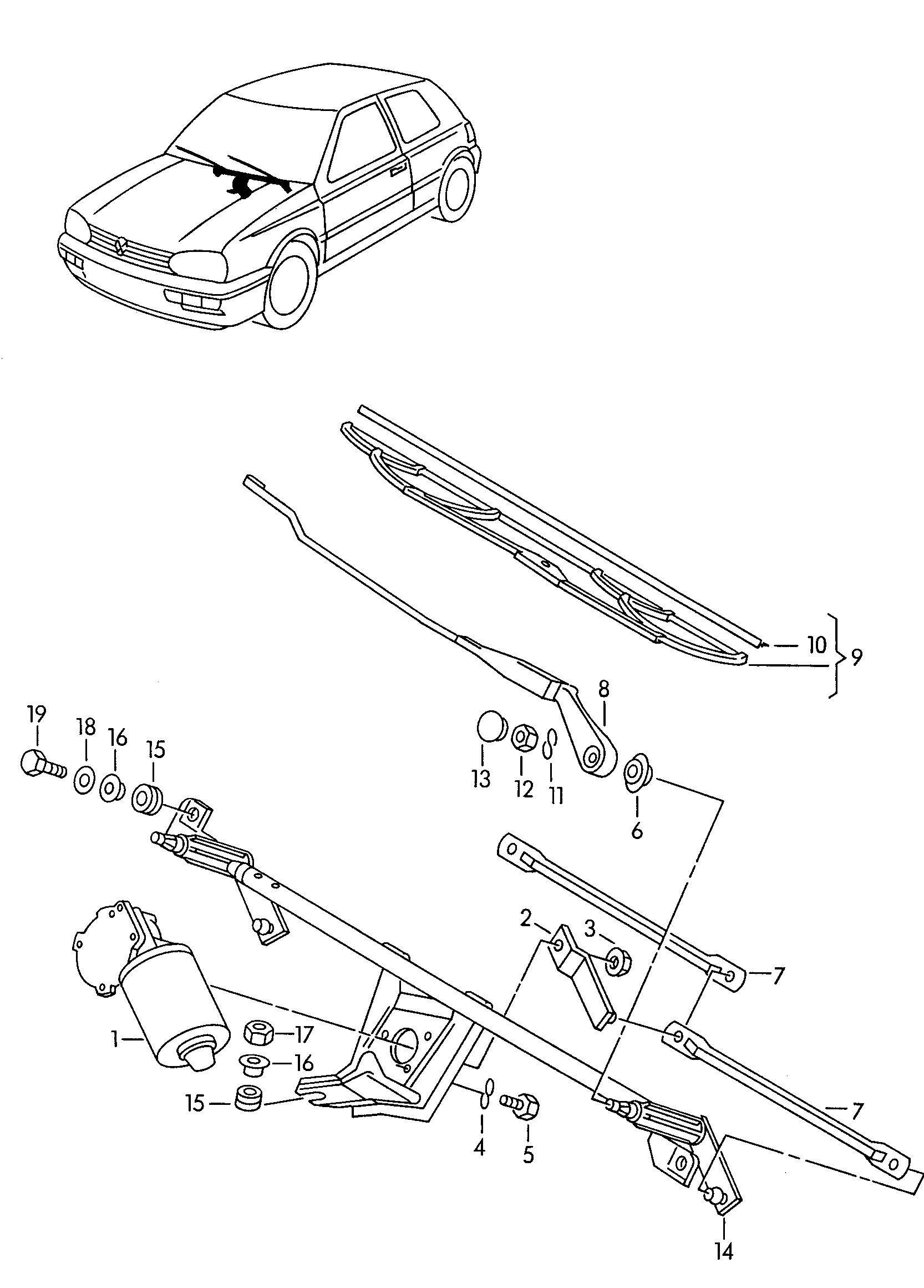 Volkswagen Golf (1997 - 1998) - Windshield wiper