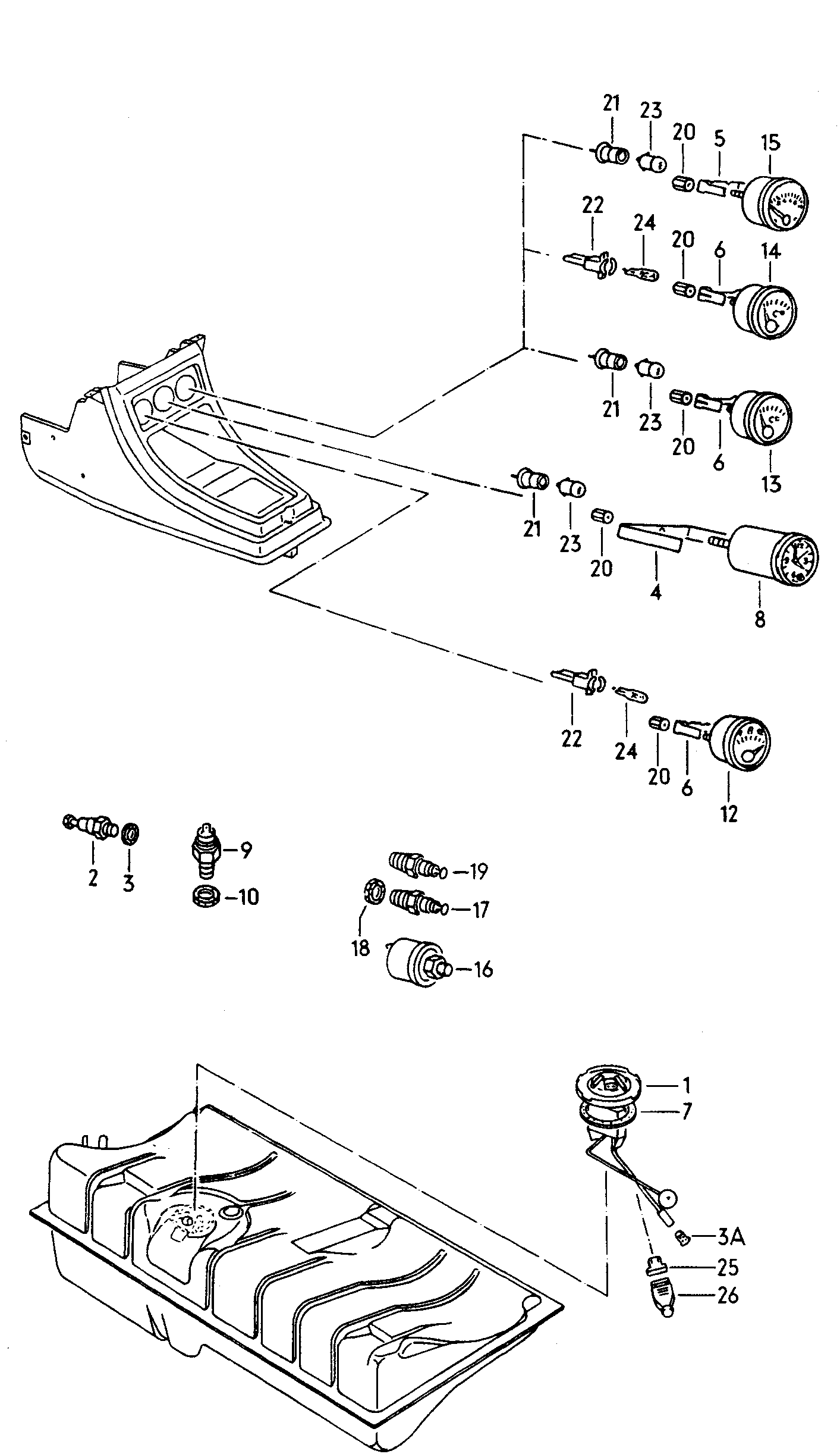 Volkswagen Golf (1979 - 1980) - Instrument housing and mounting parts