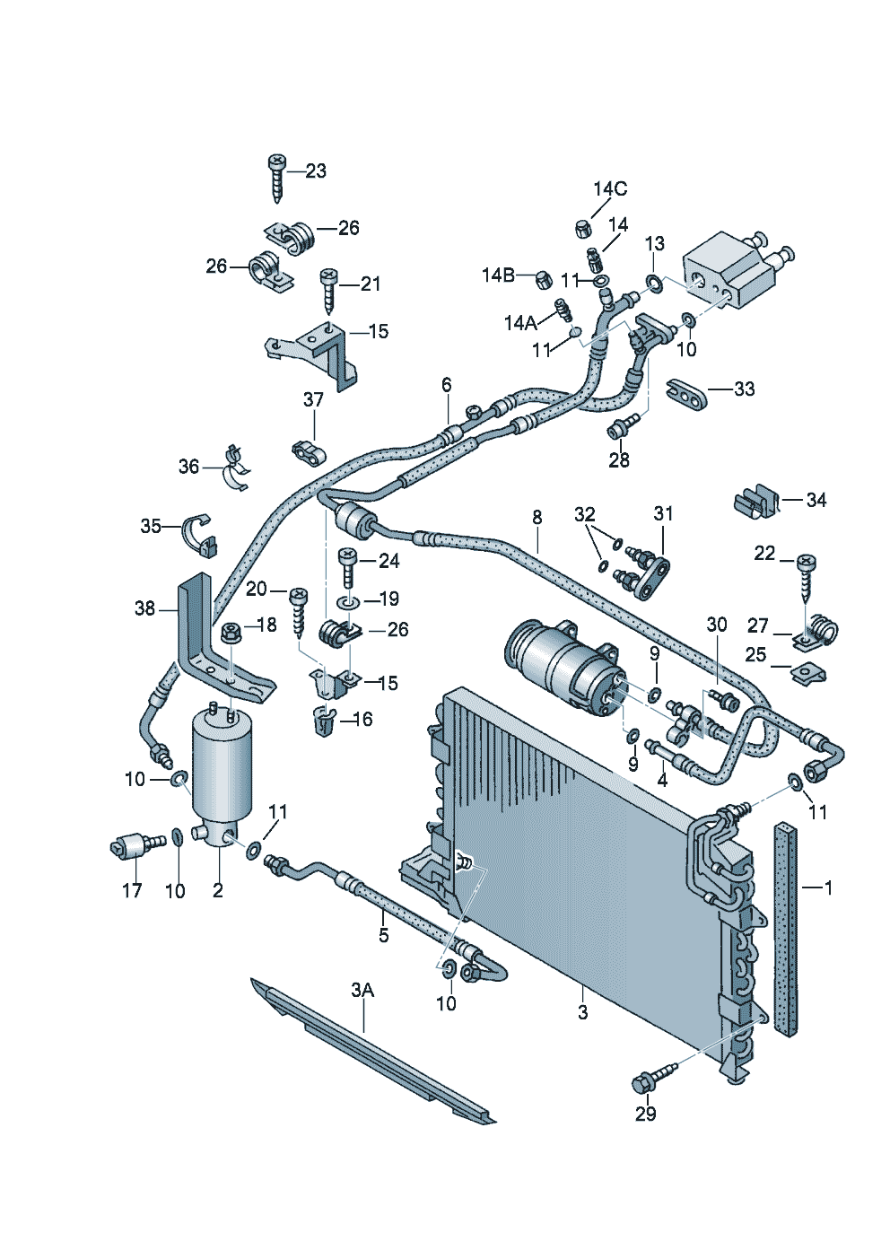Volkswagen Golf (1997 - 1998) - A/C compressor. connecting and mounting parts for compressor