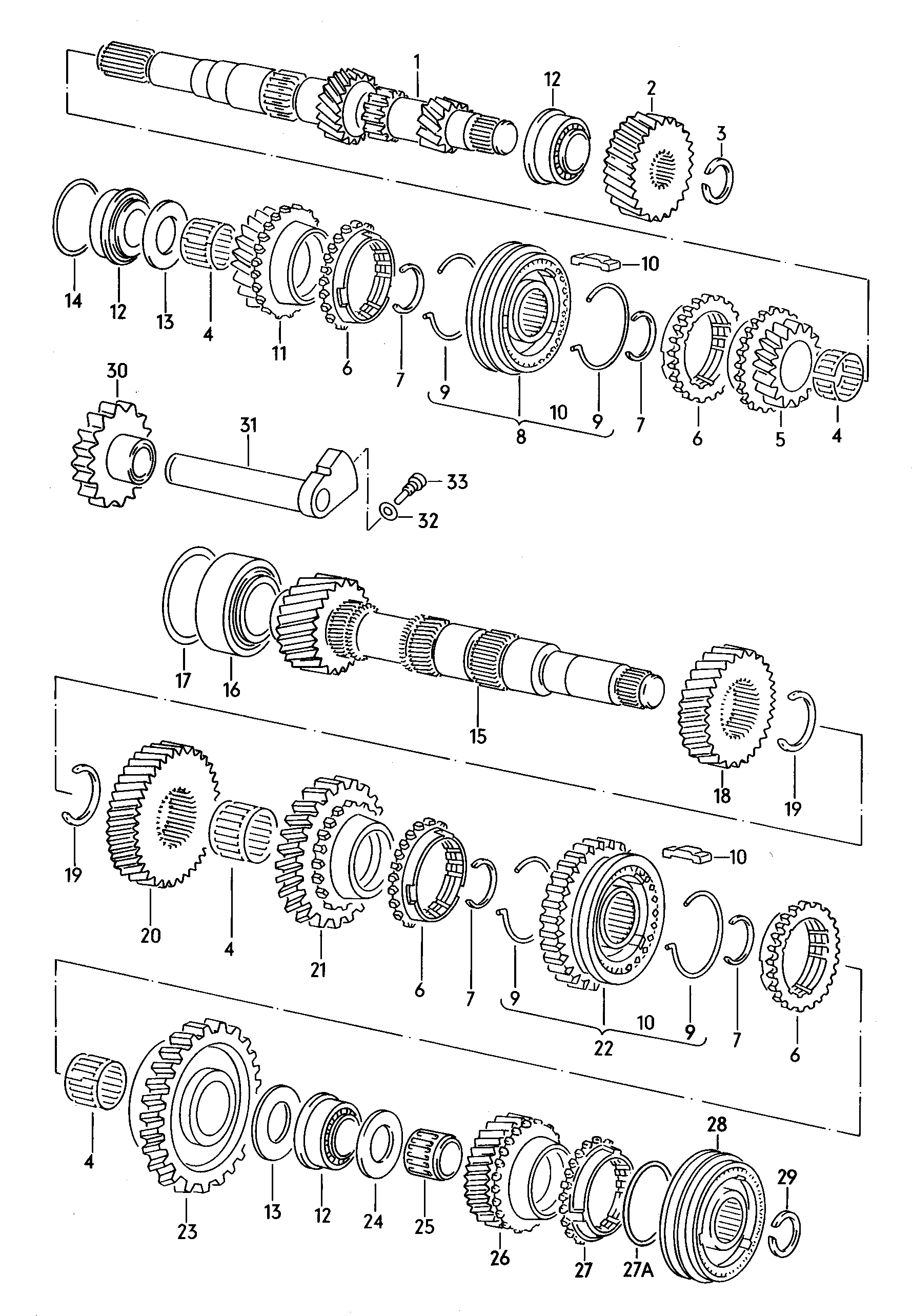 For 4-speed manual gearbox. gears and shafts
