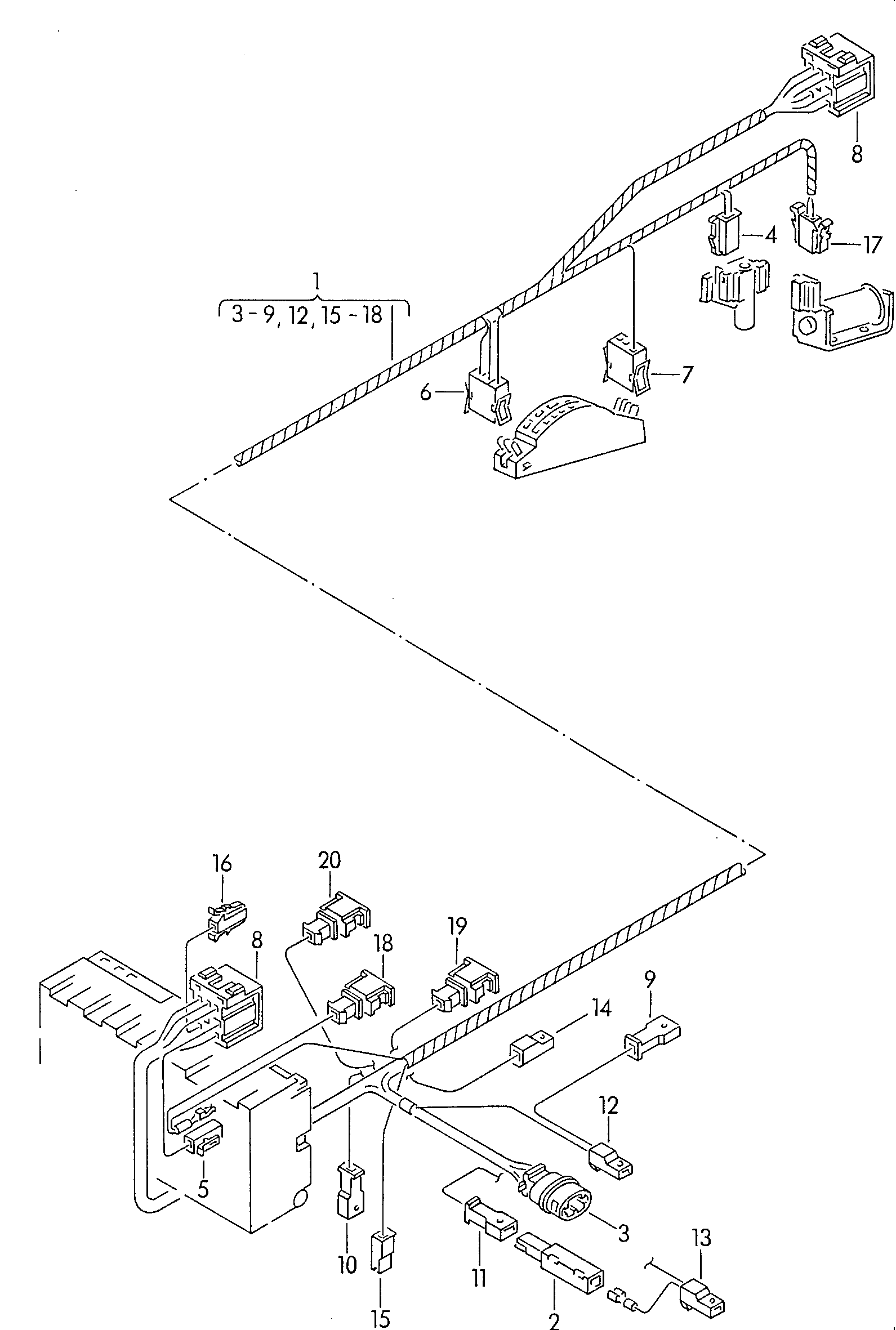 Wiring set for battery and 3-phase alternator. Earth line